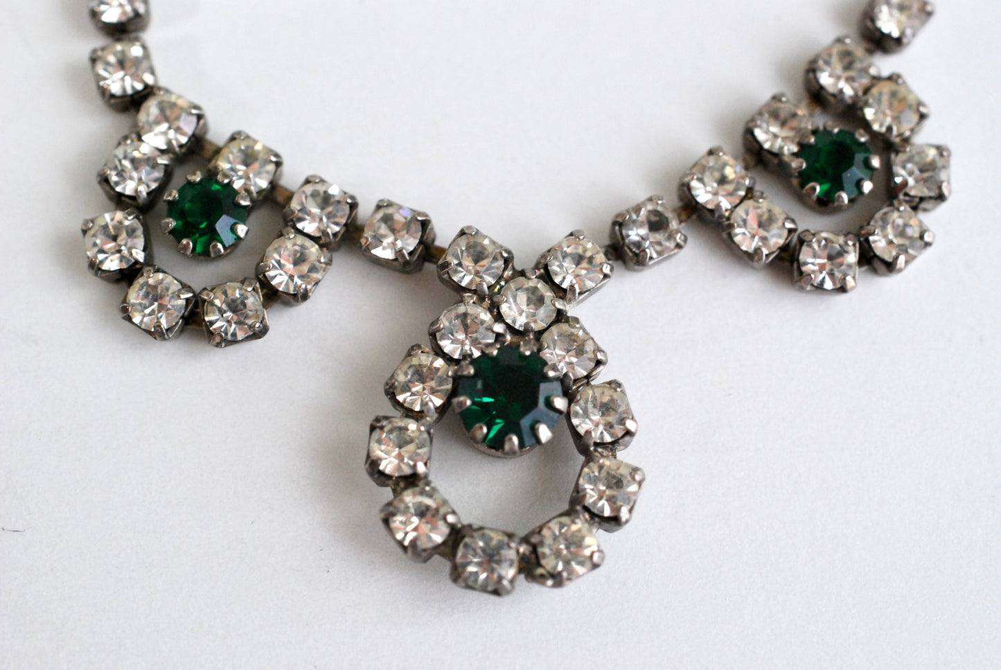 Rhinestone Necklace and Earrings in Clear and Green