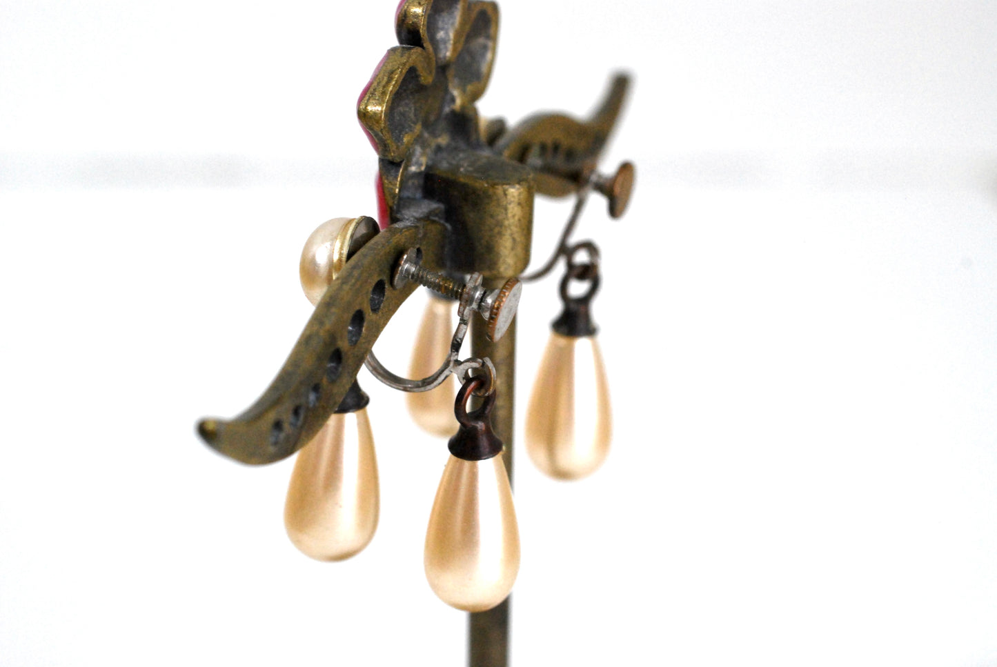 Vintage Teardrop Pearl Earrings Double Drop Screw Backs