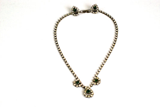 Rhinestone Necklace and Earrings in Clear and Green
