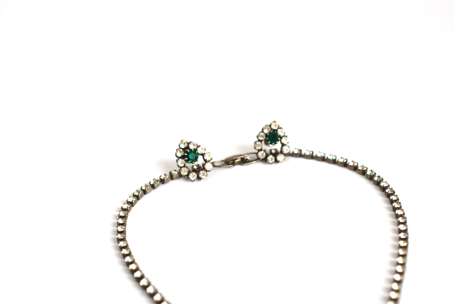 Rhinestone Necklace and Earrings in Clear and Green
