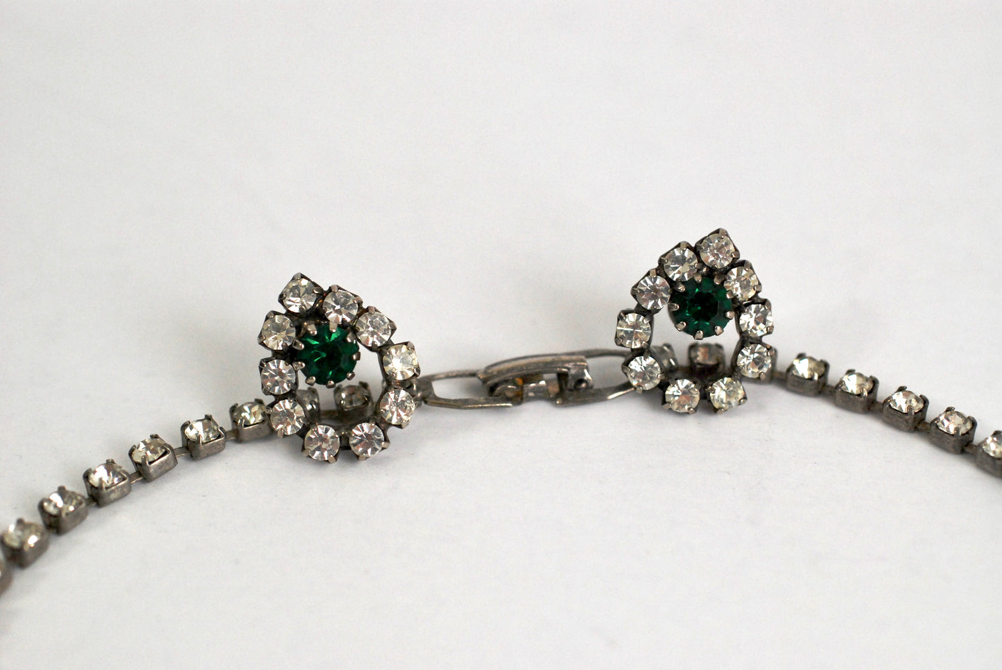 Rhinestone Necklace and Earrings in Clear and Green