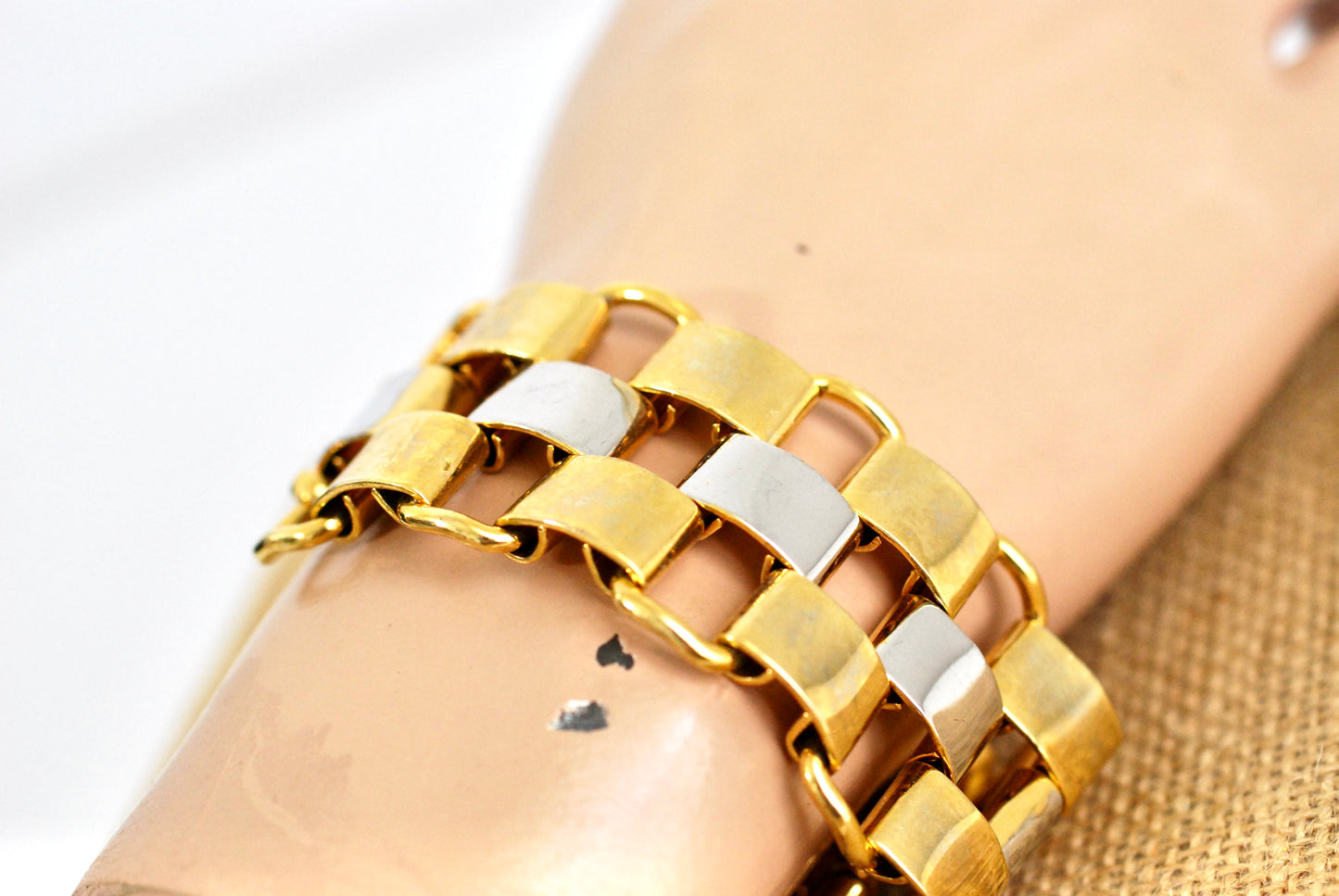 Large Two Tone Panther Link Bracelet