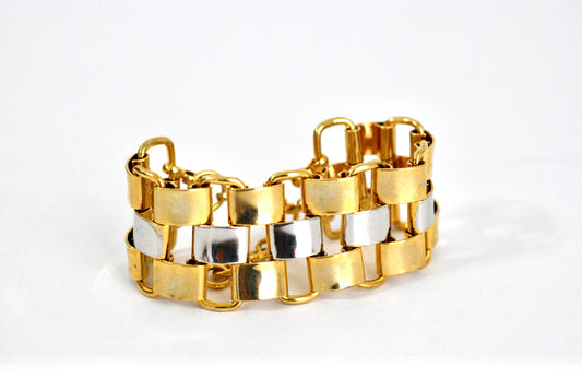 Large Two Tone Panther Link Bracelet