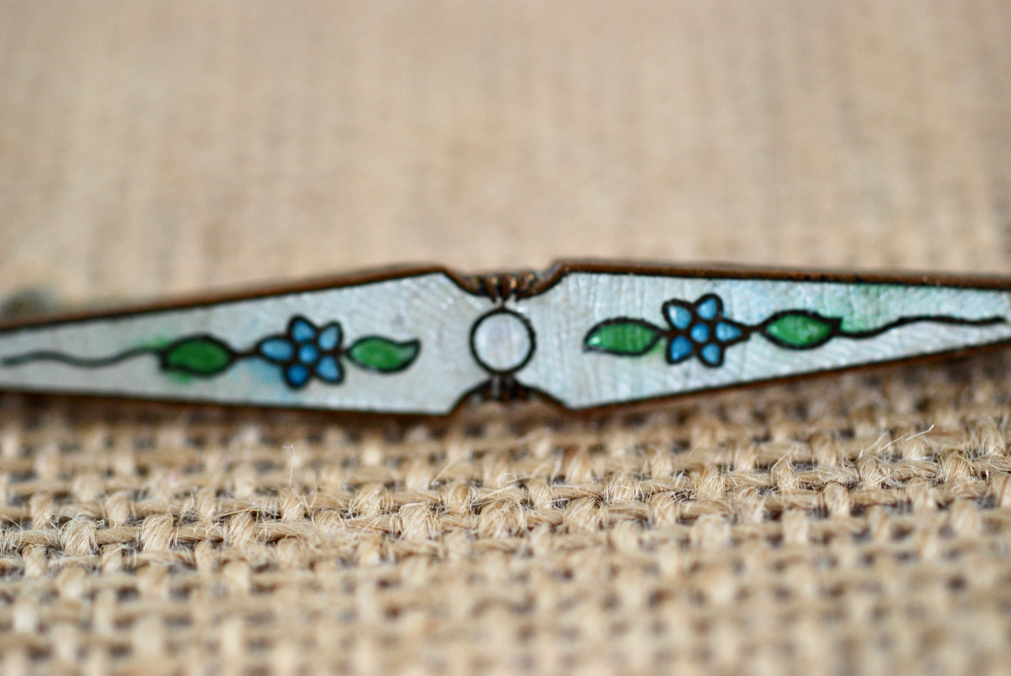 Antique Brass and Enamel Guilloche Bar Pin