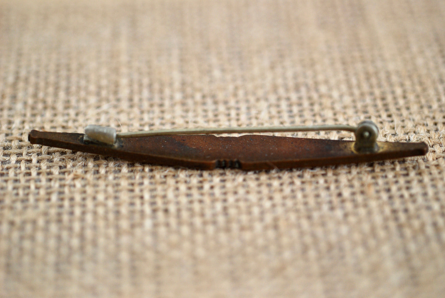 Antique Brass and Enamel Guilloche Bar Pin