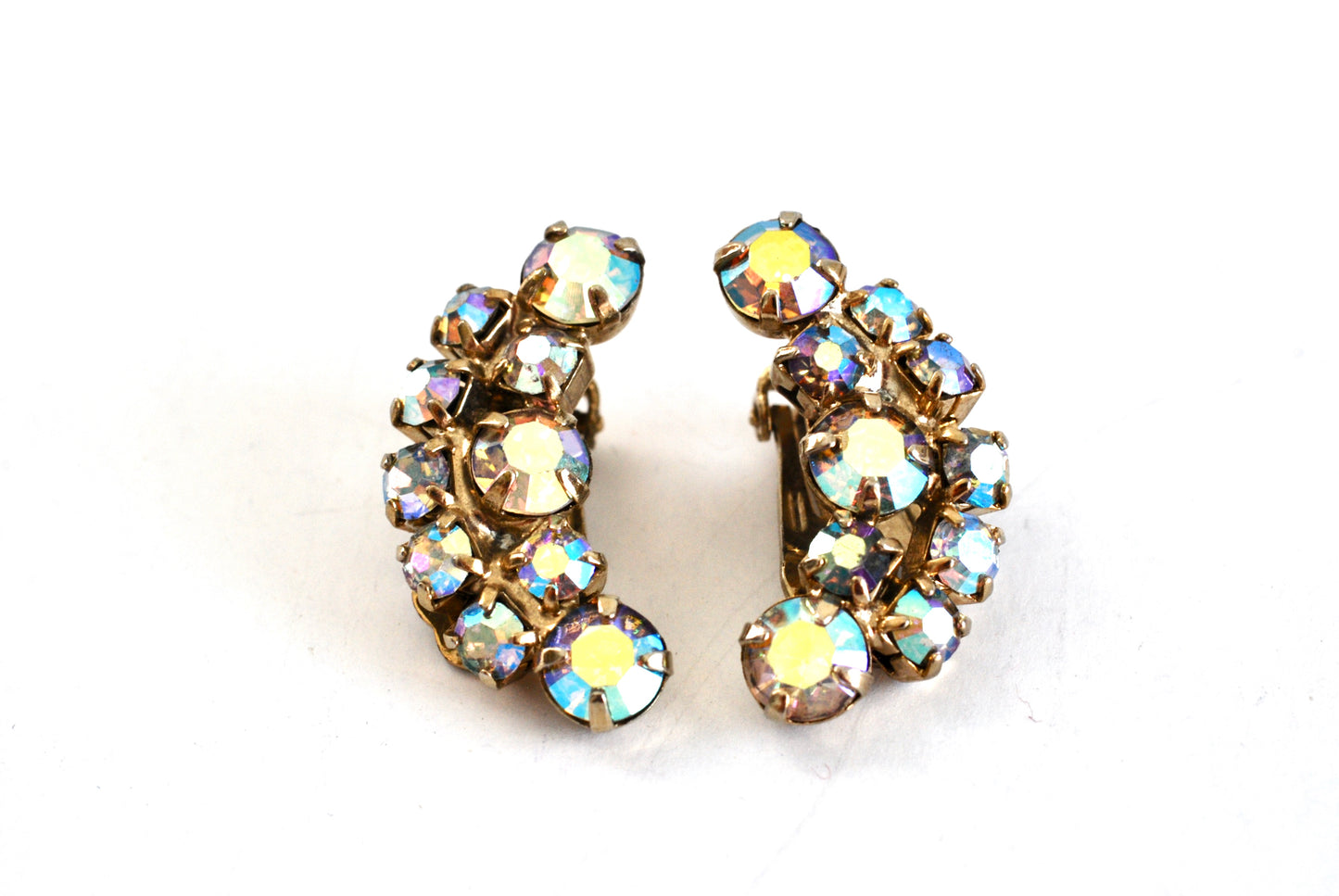 Vintage Crystal AB Rhinestone Clip On Earrings