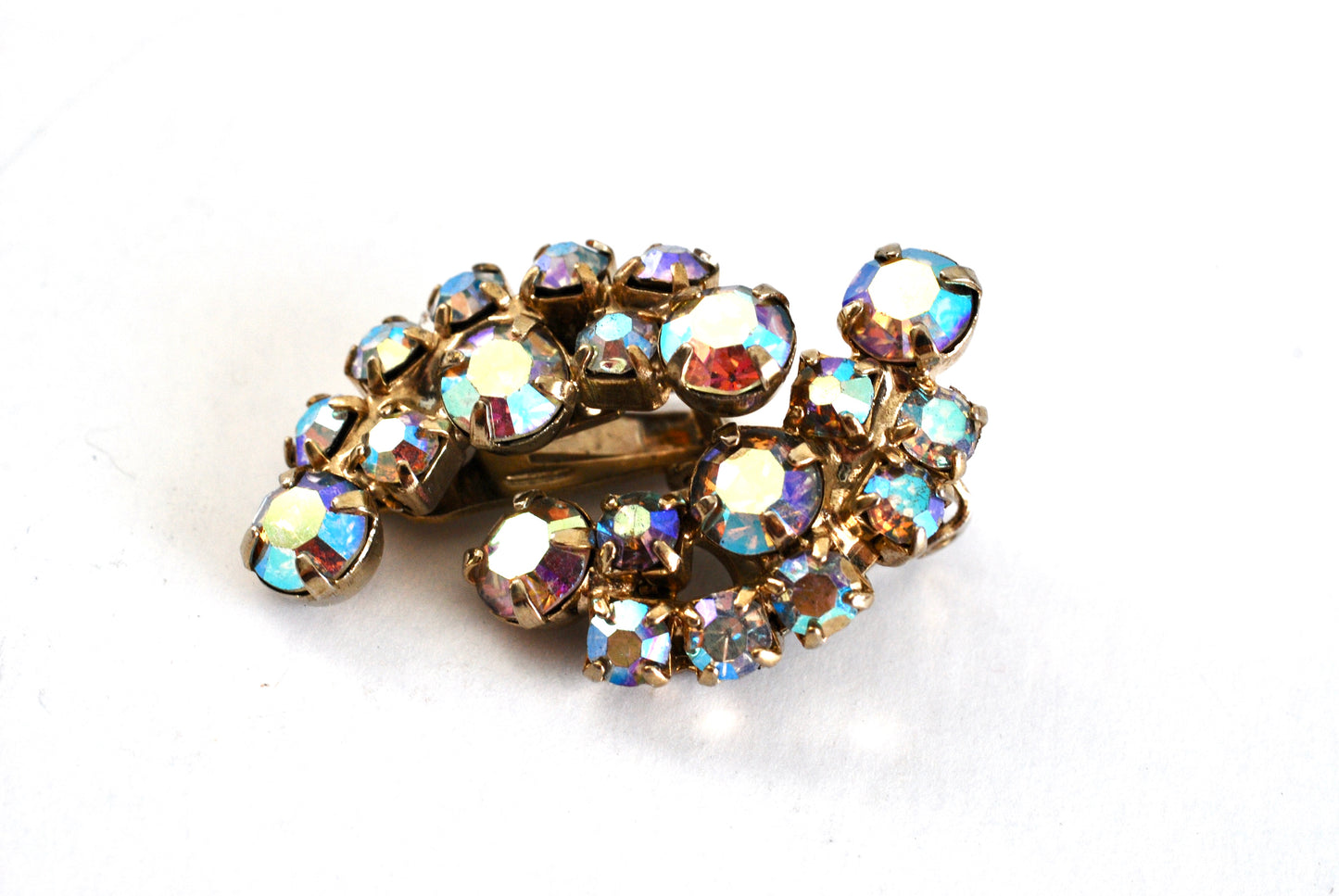 Vintage Crystal AB Rhinestone Clip On Earrings