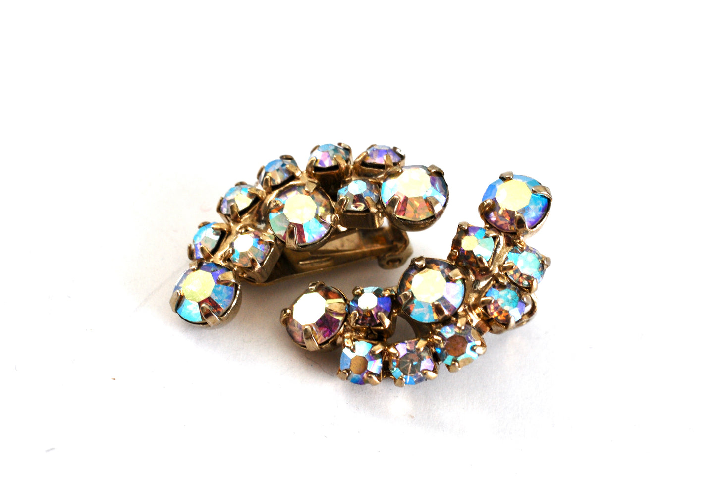 Vintage Crystal AB Rhinestone Clip On Earrings
