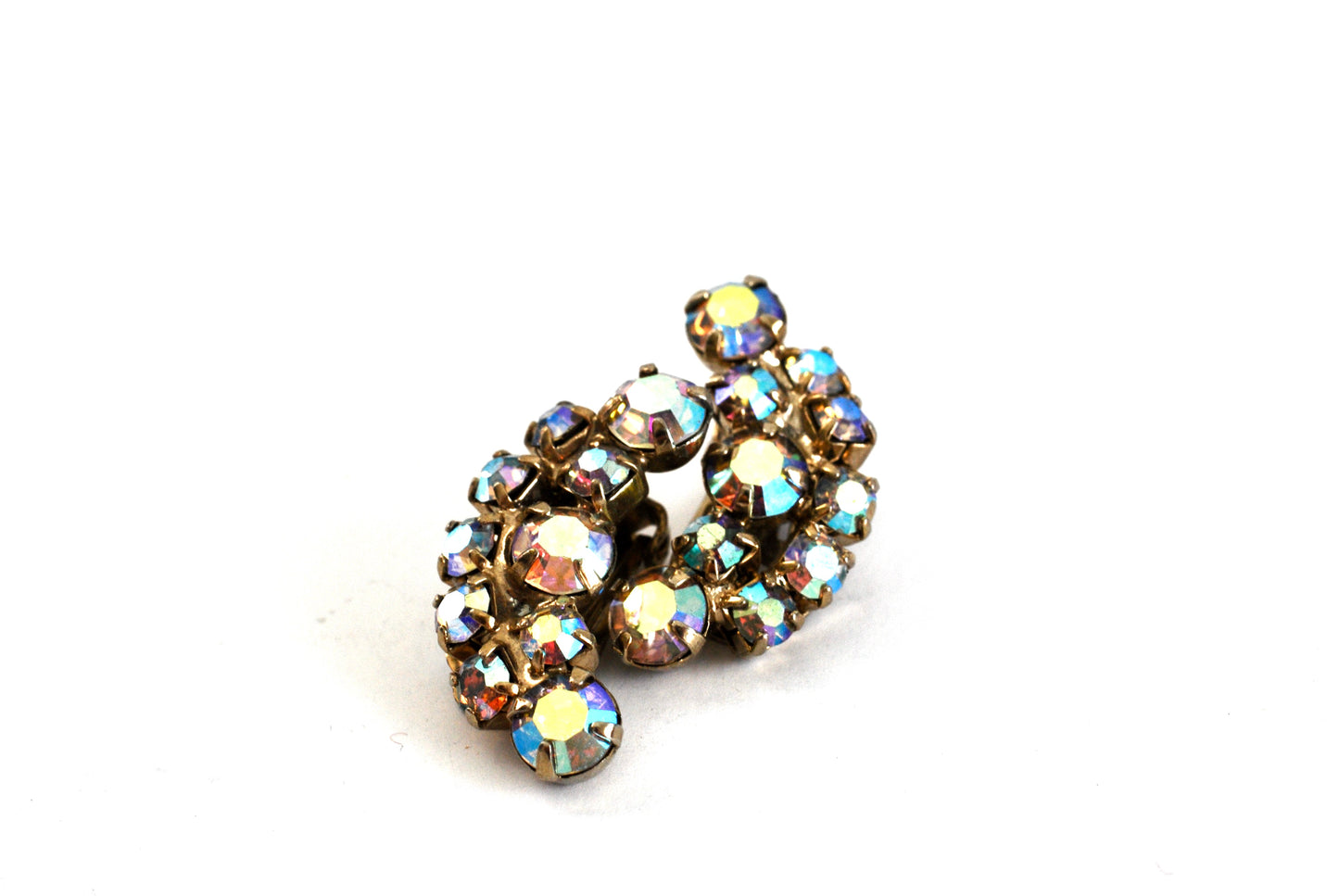 Vintage Crystal AB Rhinestone Clip On Earrings