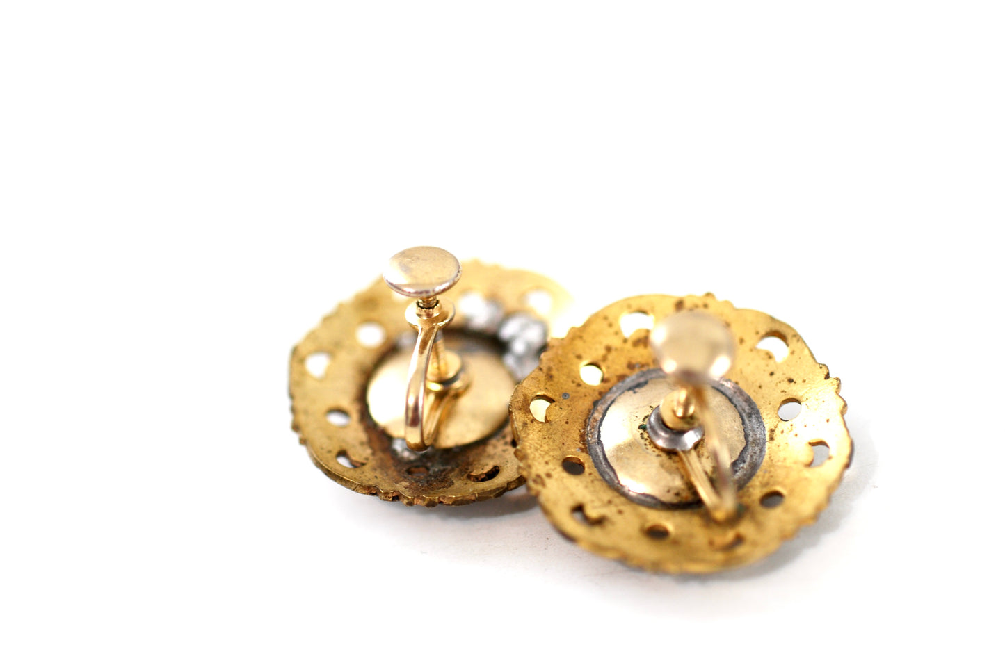 Vintage Faux Toledo Two Tone Earrings Screw Backs
