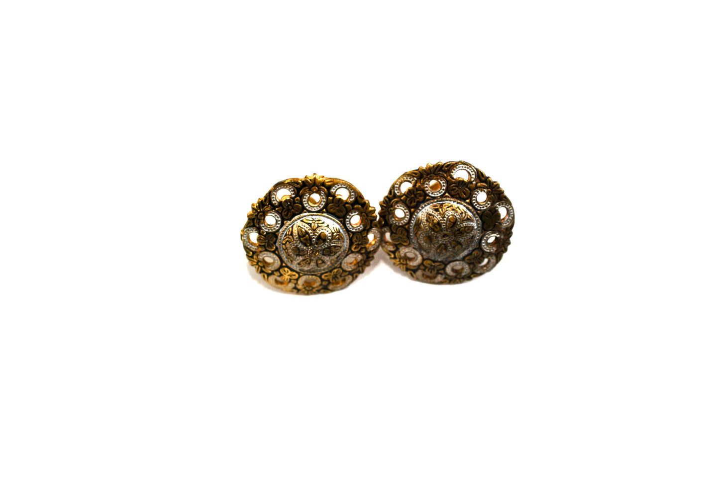 Vintage Faux Toledo Two Tone Earrings Screw Backs