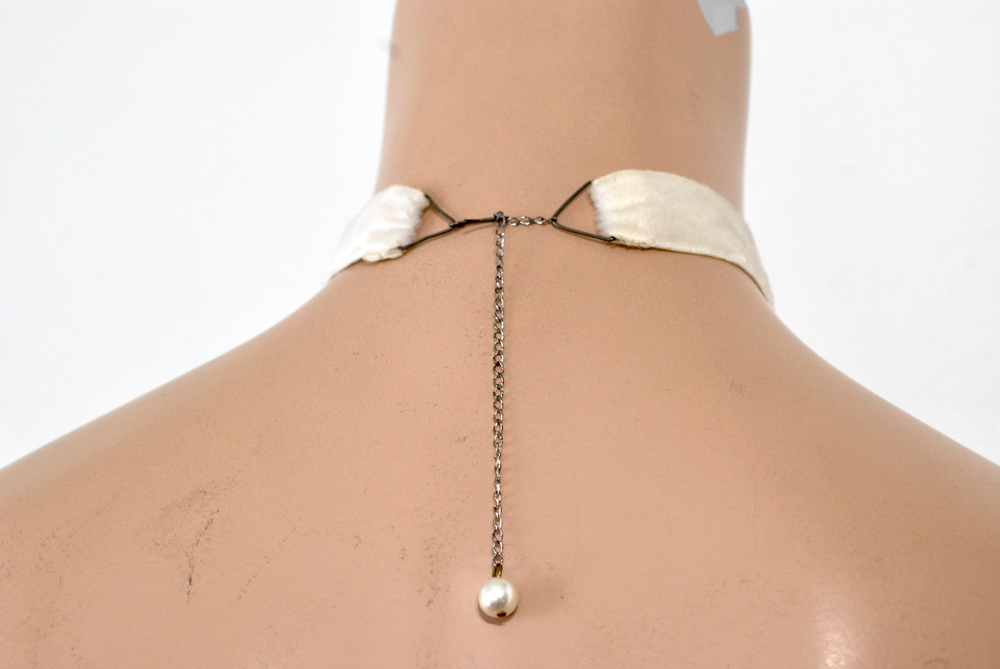 Victorian Era White Velvet Choker with Snowflake Obsidian