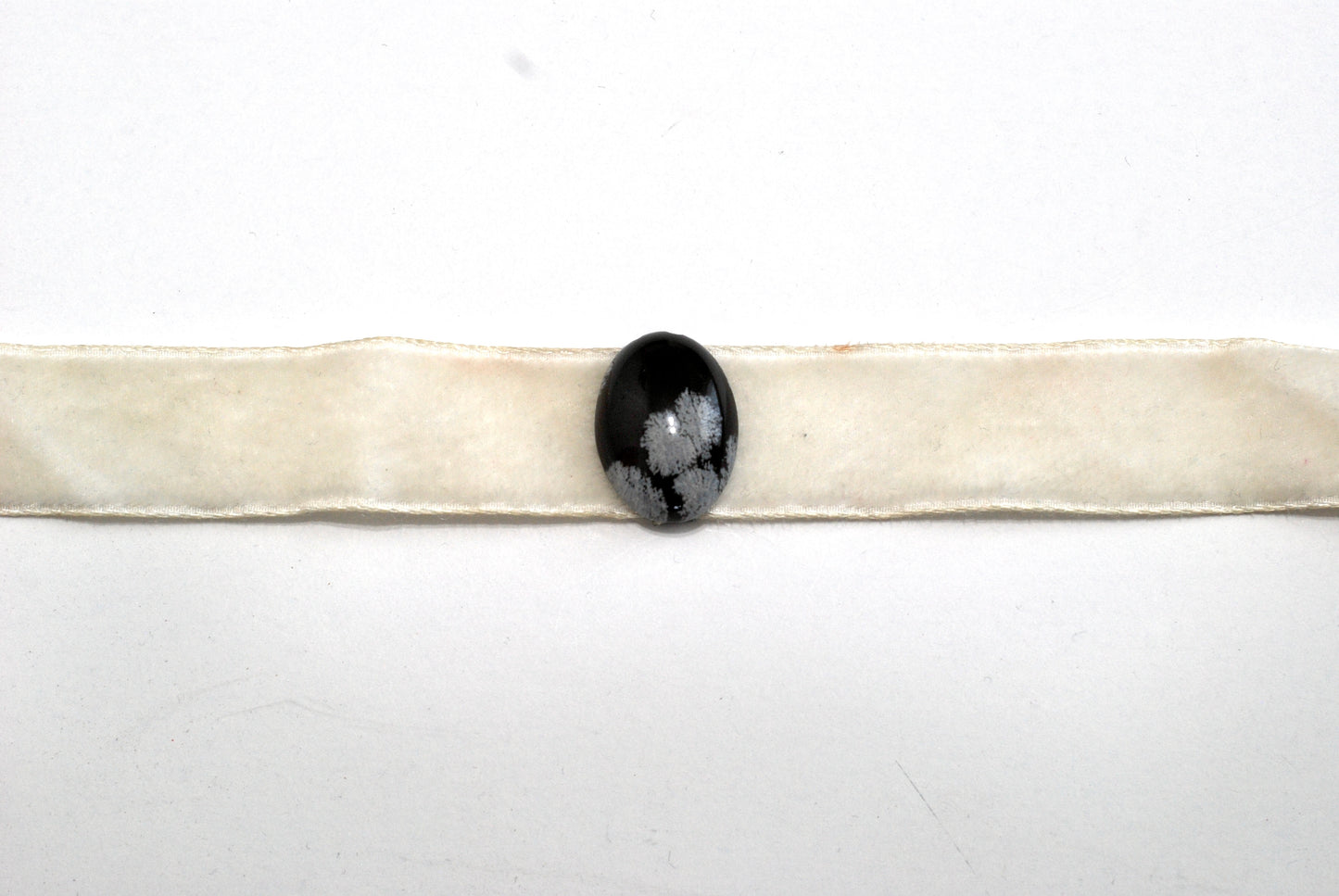 Victorian Era White Velvet Choker with Snowflake Obsidian