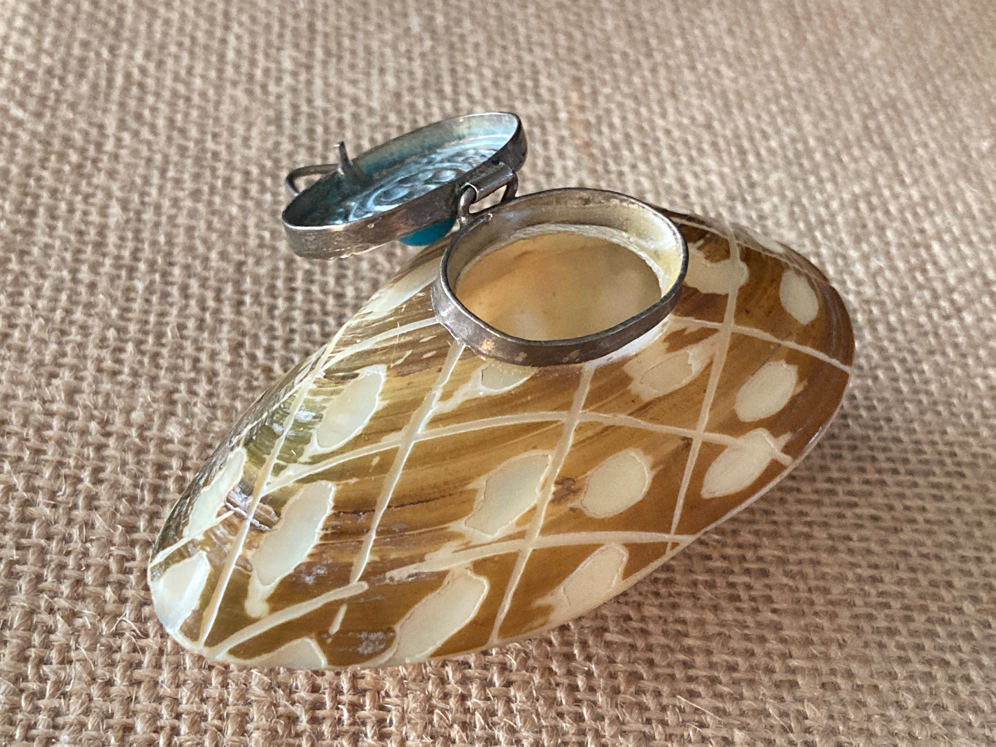 Hand Carved Shell Perfume/Snuff/Trinket Box