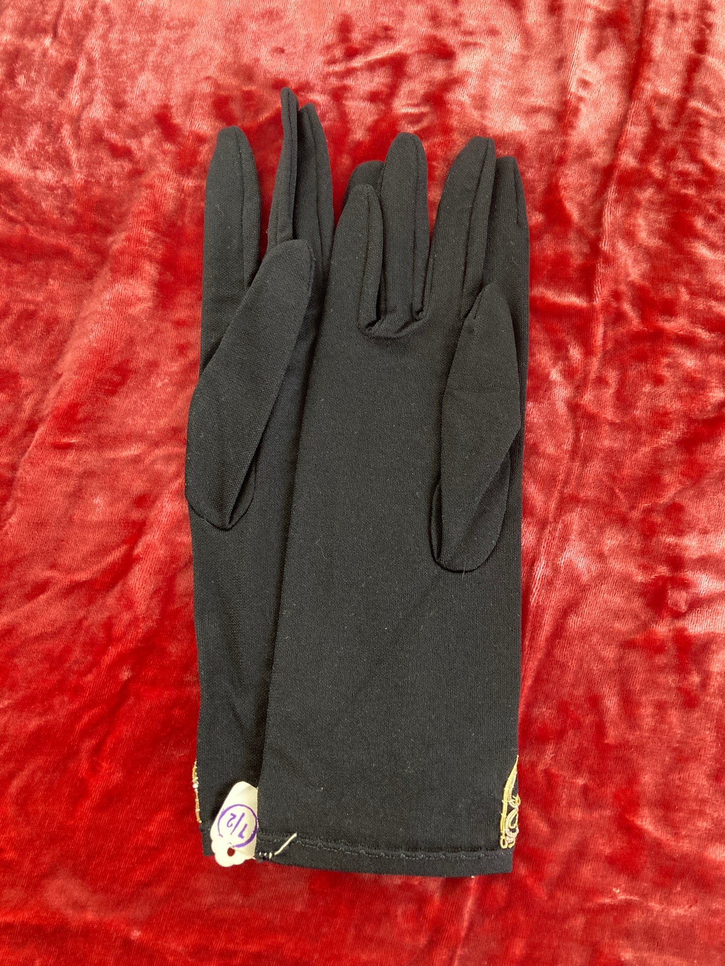 Vintage NOS Black Yemenite Embroidered Ladies Gloves Size 7 1/2