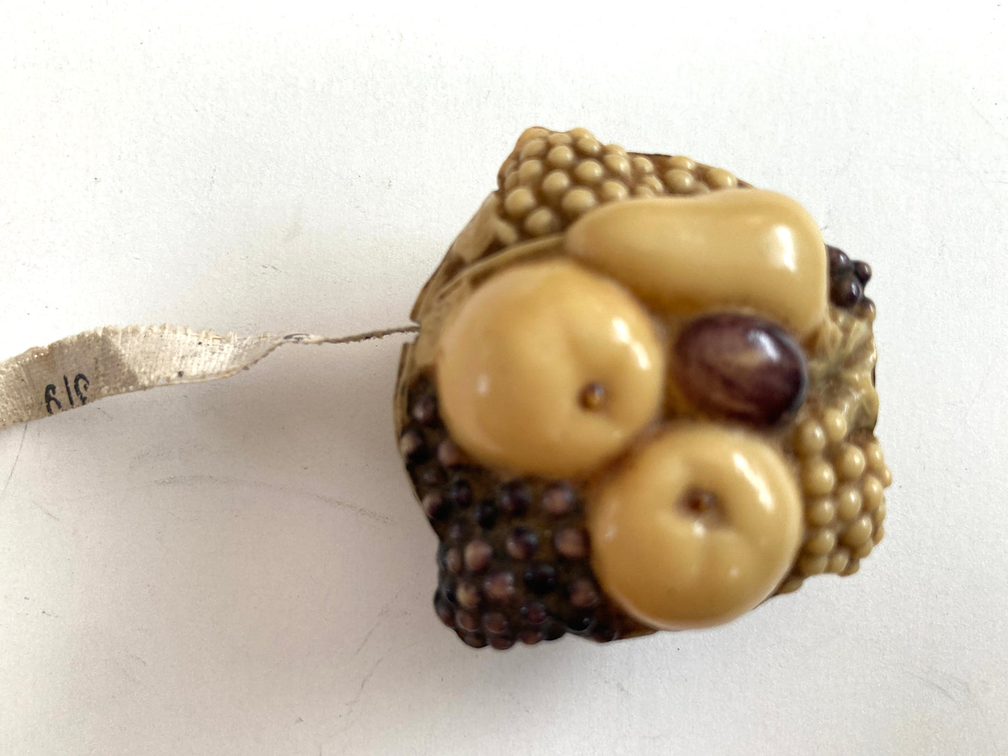 Antique Sewing Tape Measure Celluloid Basket of Fruit