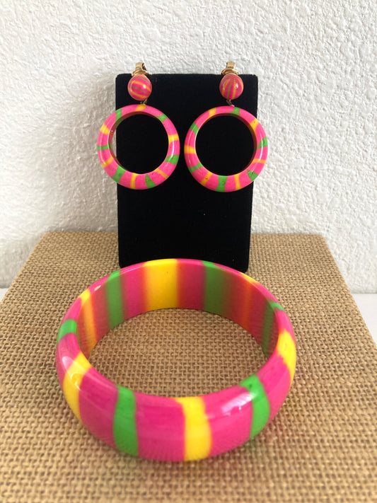 1960s Striped Bangle Bracelet & Matching Earrings