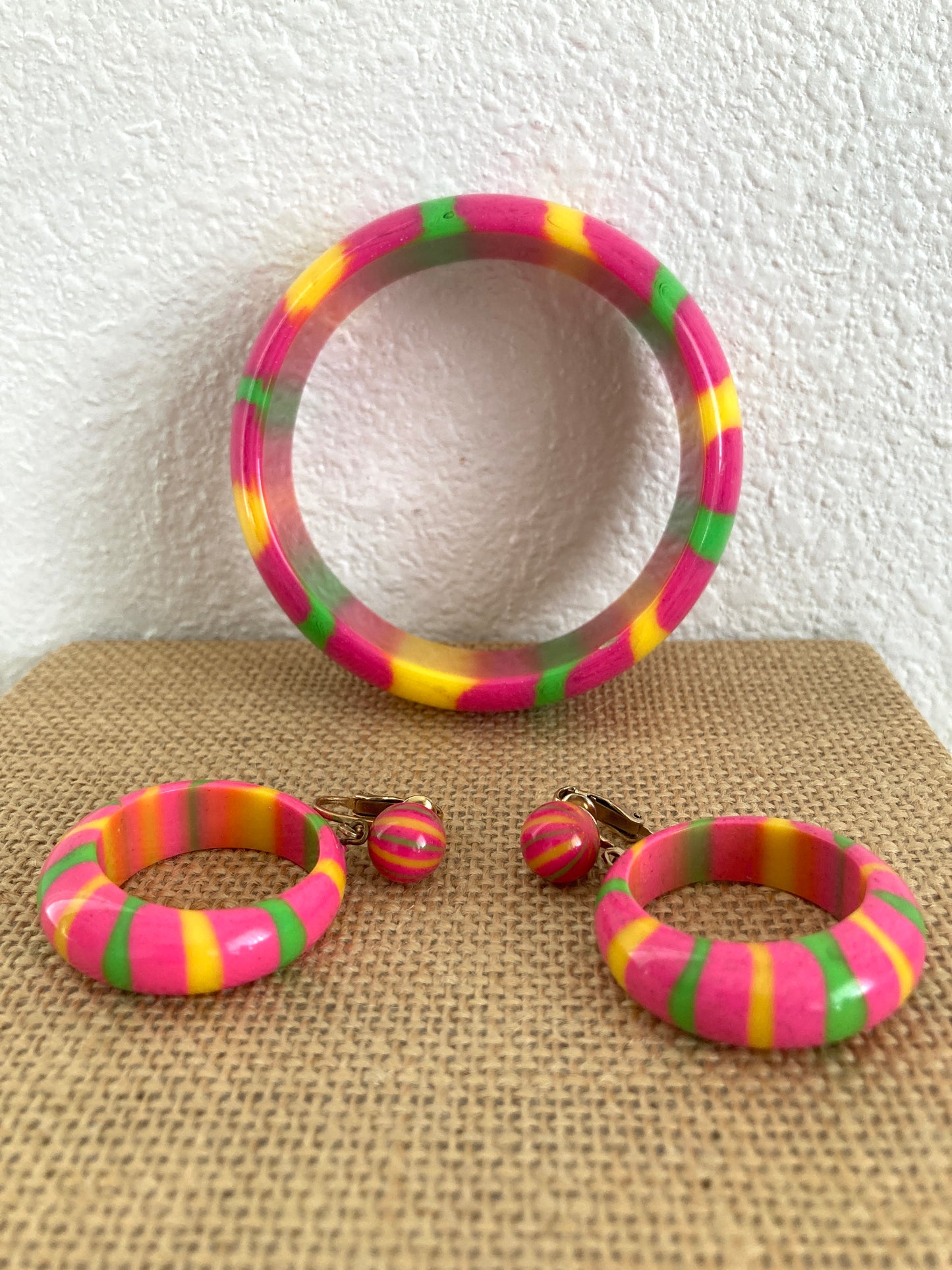 1960s Striped Bangle Bracelet & Matching Earrings
