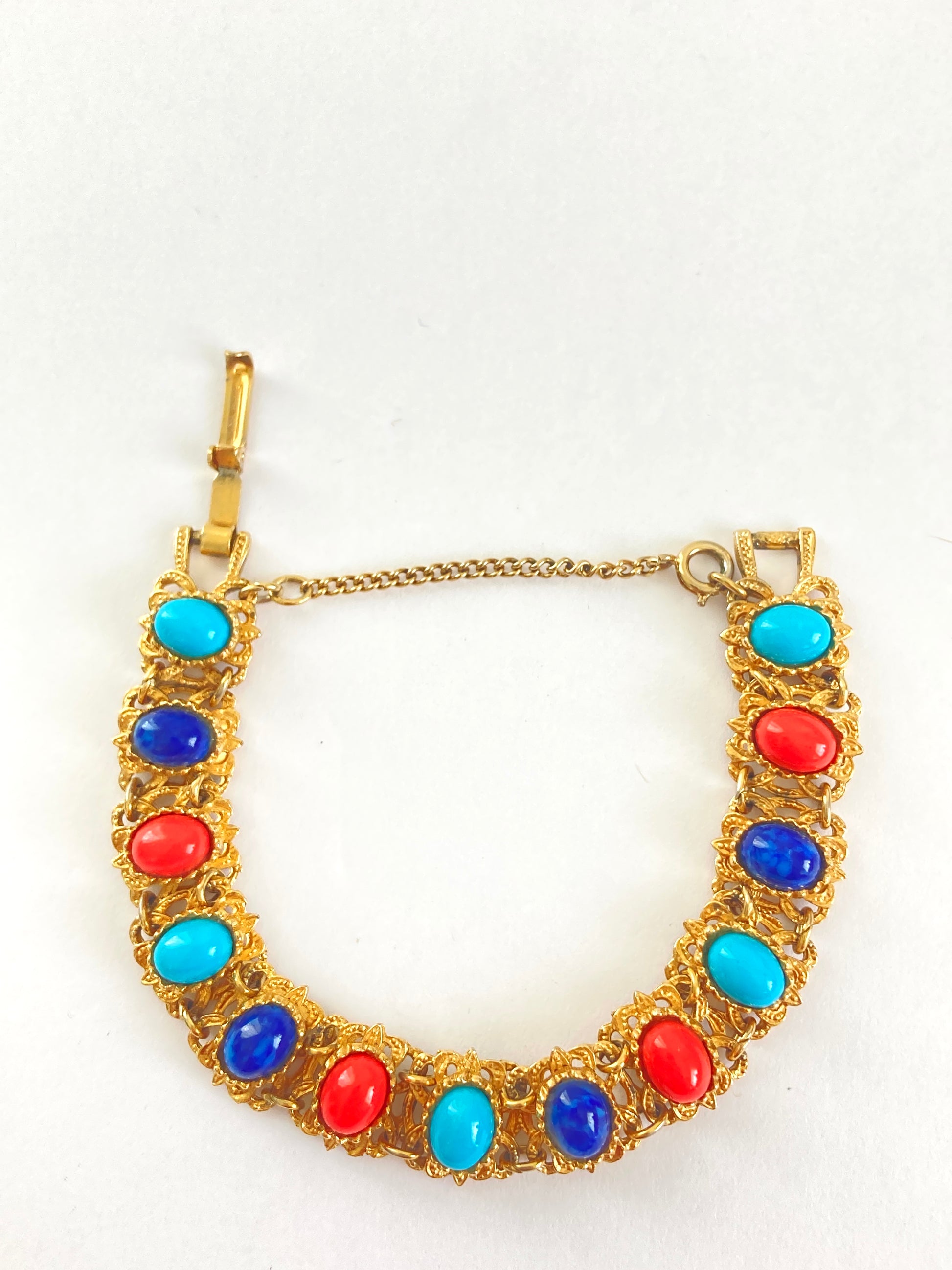 Fancy Goldtone Multi Stone Link Bracelet