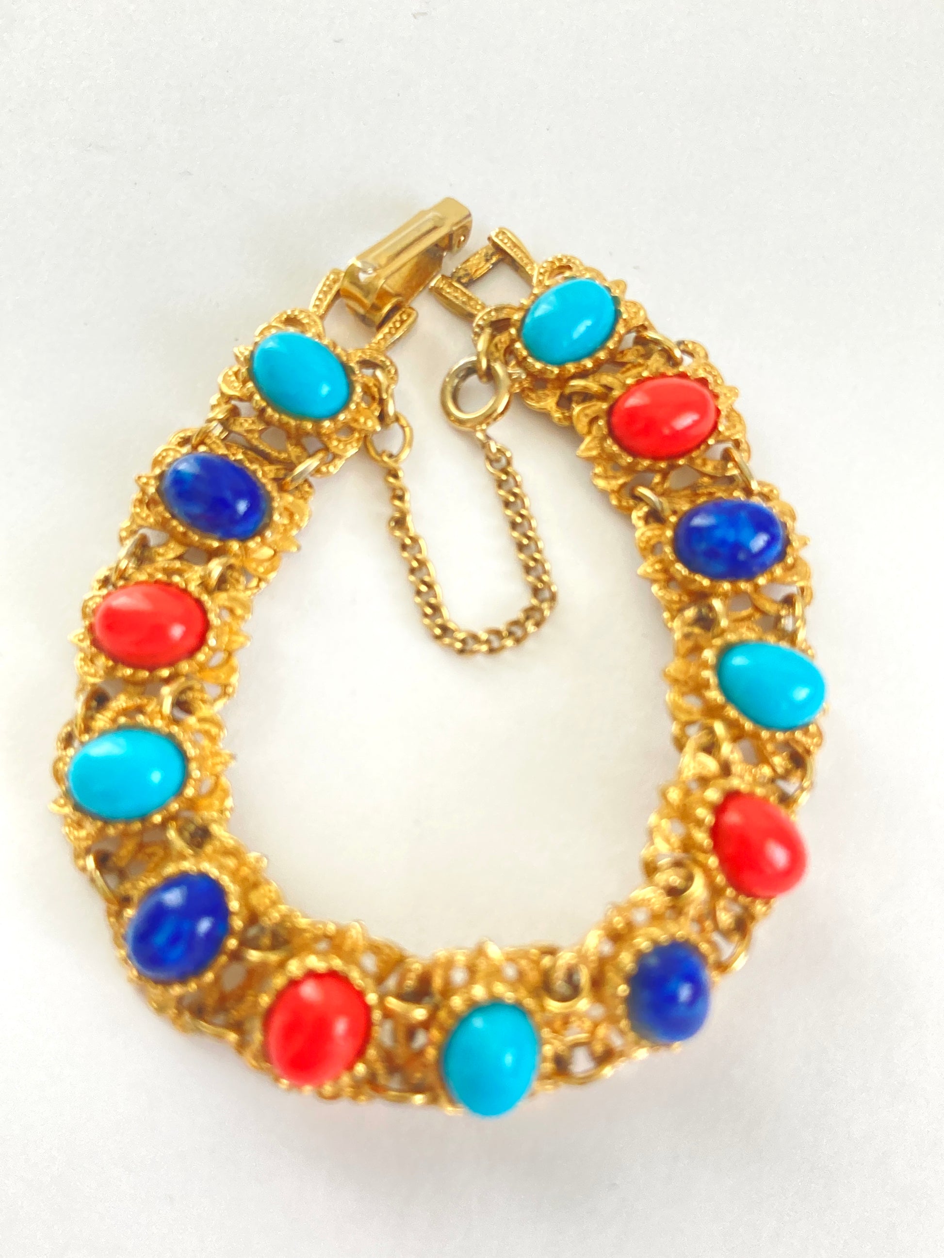 Fancy Goldtone Multi Stone Link Bracelet