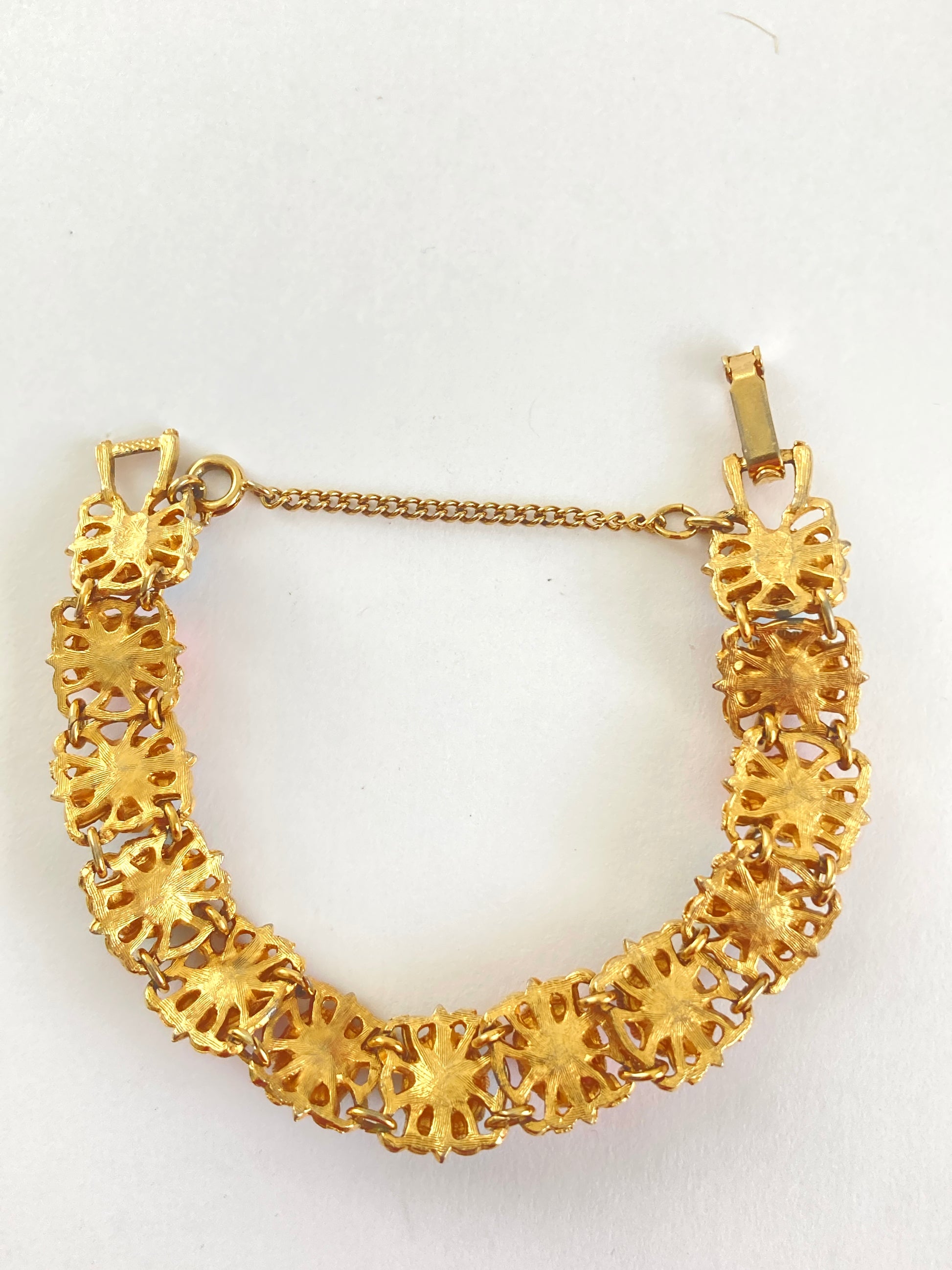 Fancy Goldtone Multi Stone Link Bracelet