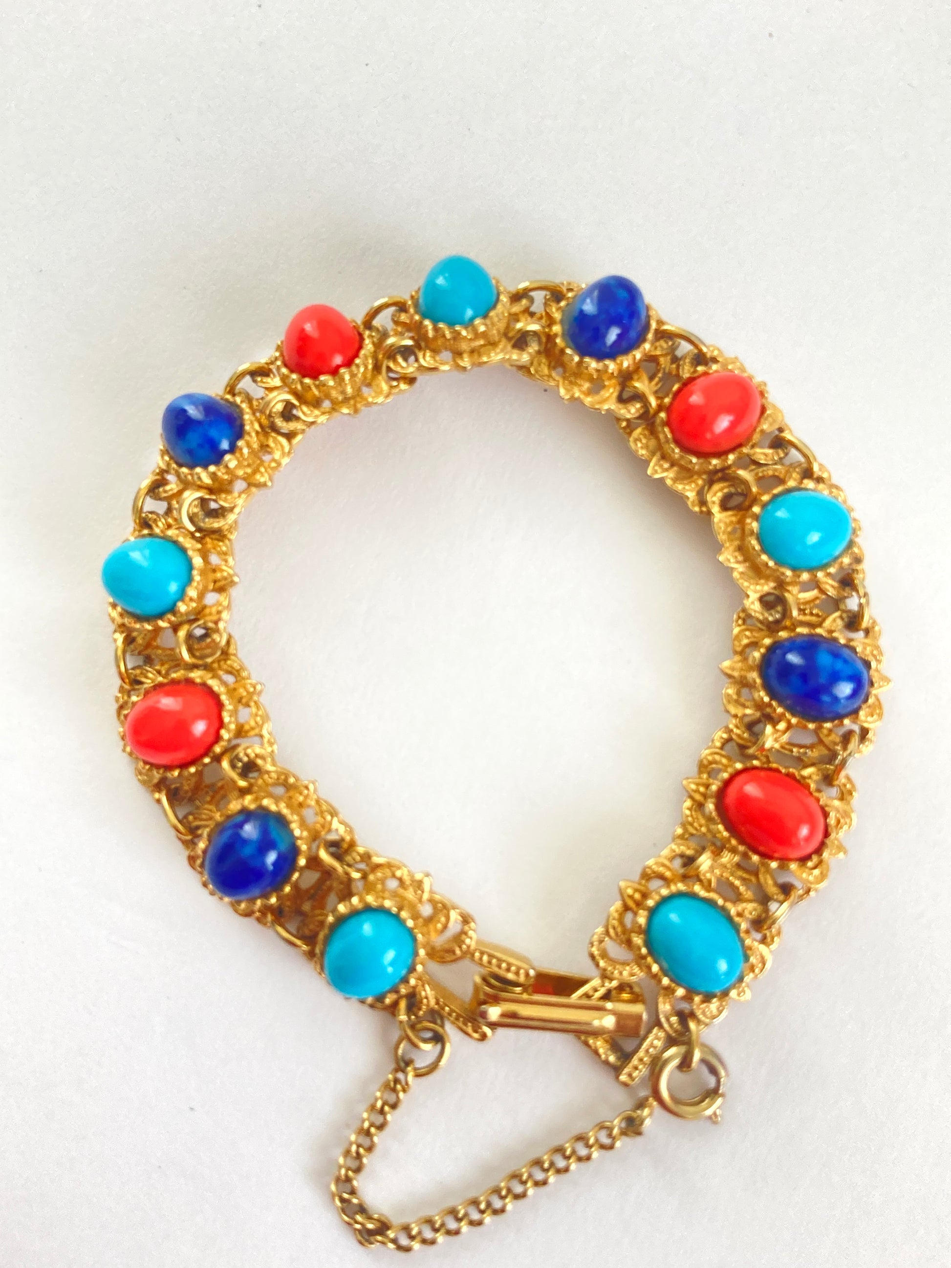 Fancy Goldtone Multi Stone Link Bracelet