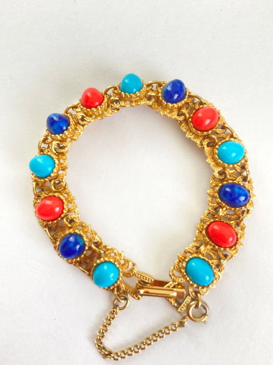 Fancy Goldtone Multi Stone Link Bracelet