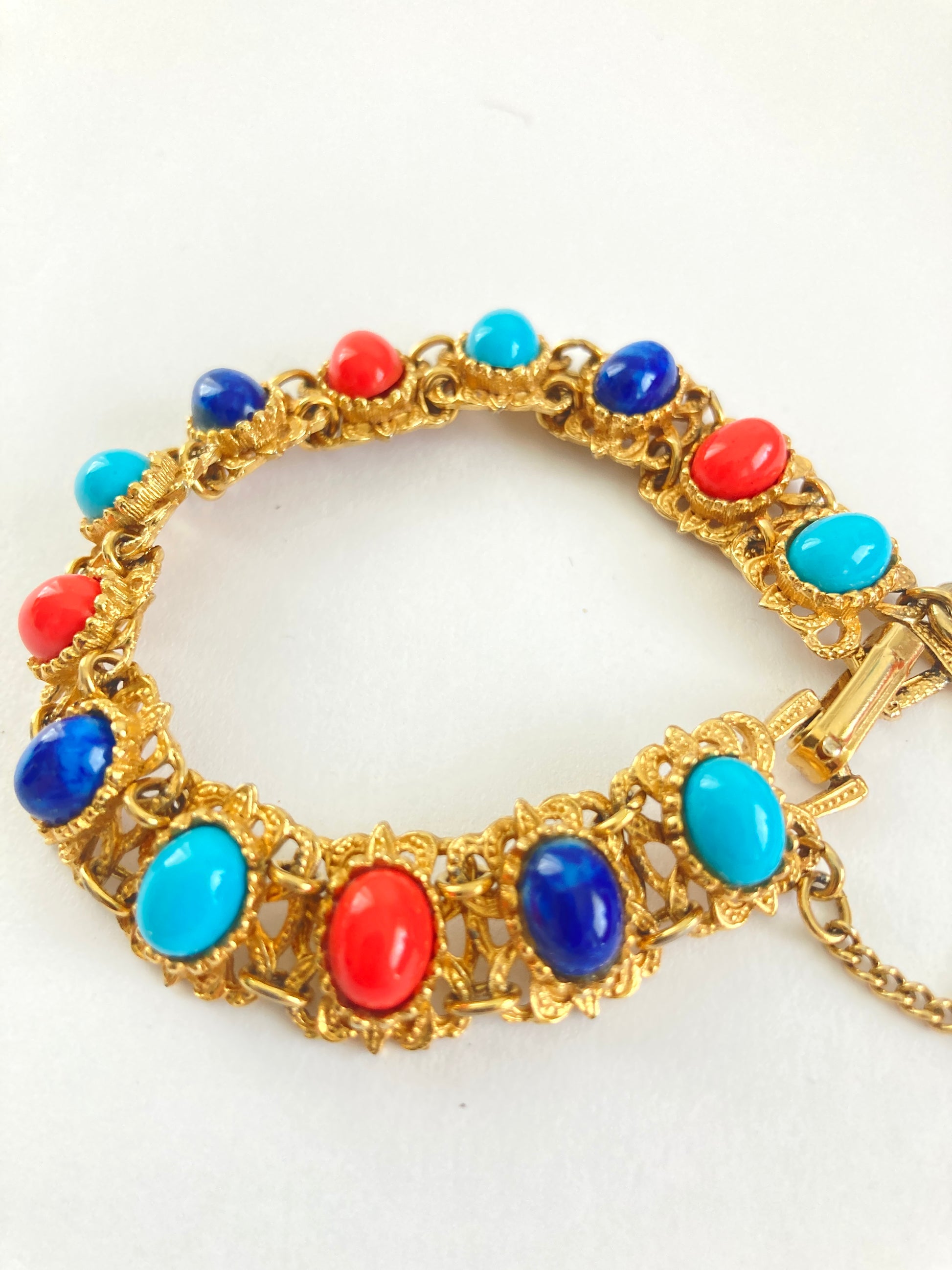 Fancy Goldtone Multi Stone Link Bracelet