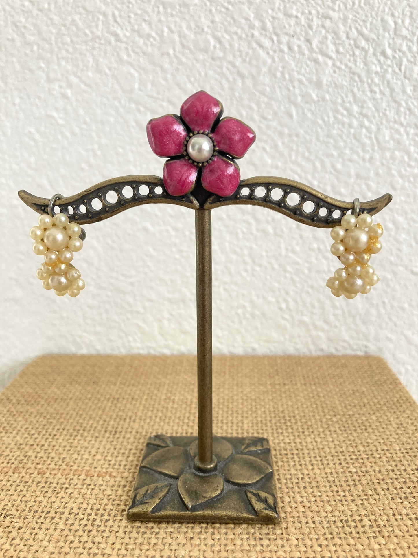 Pearlized Floral Cluster Screw Back Earrings