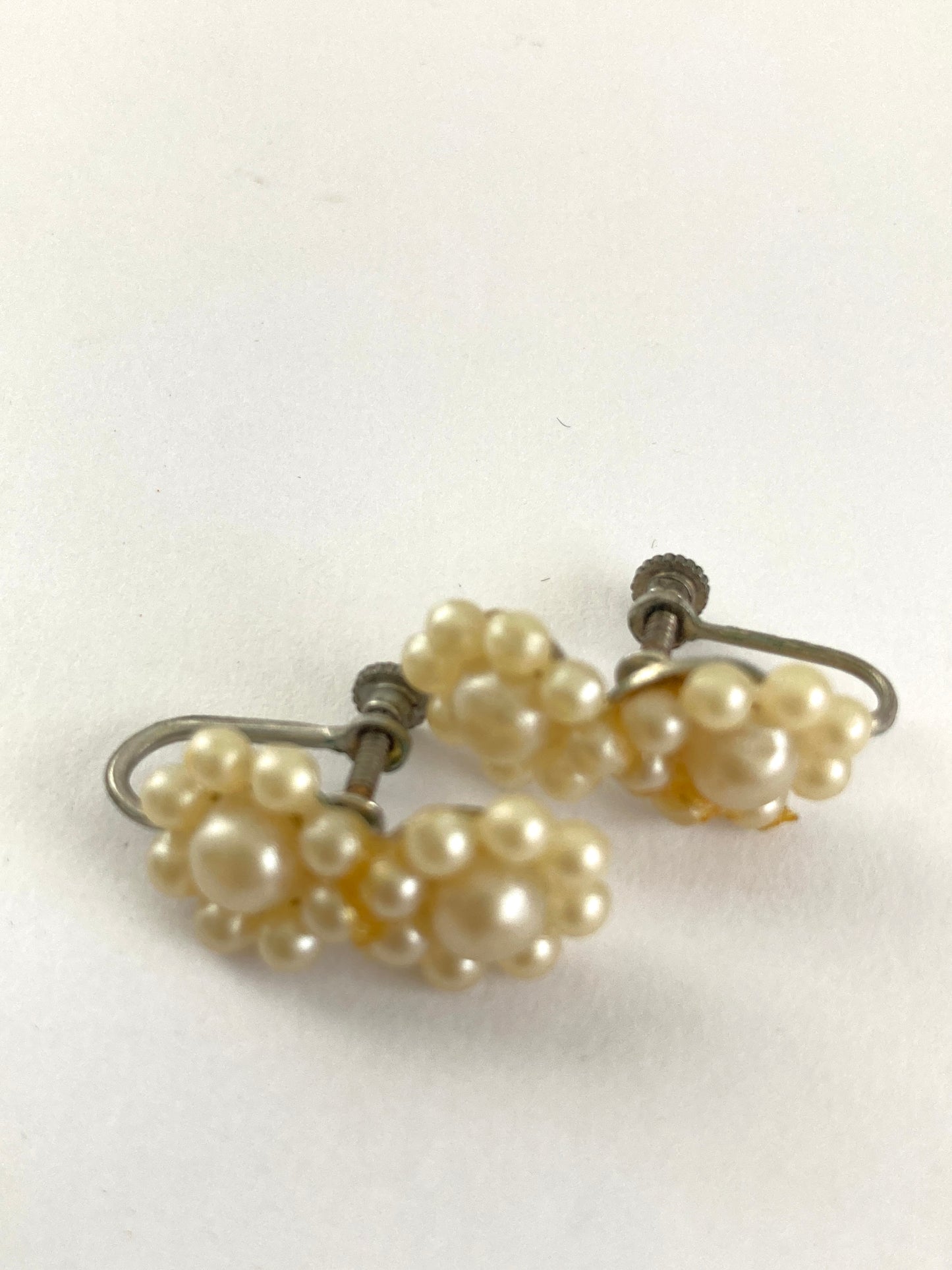 Pearlized Floral Cluster Screw Back Earrings