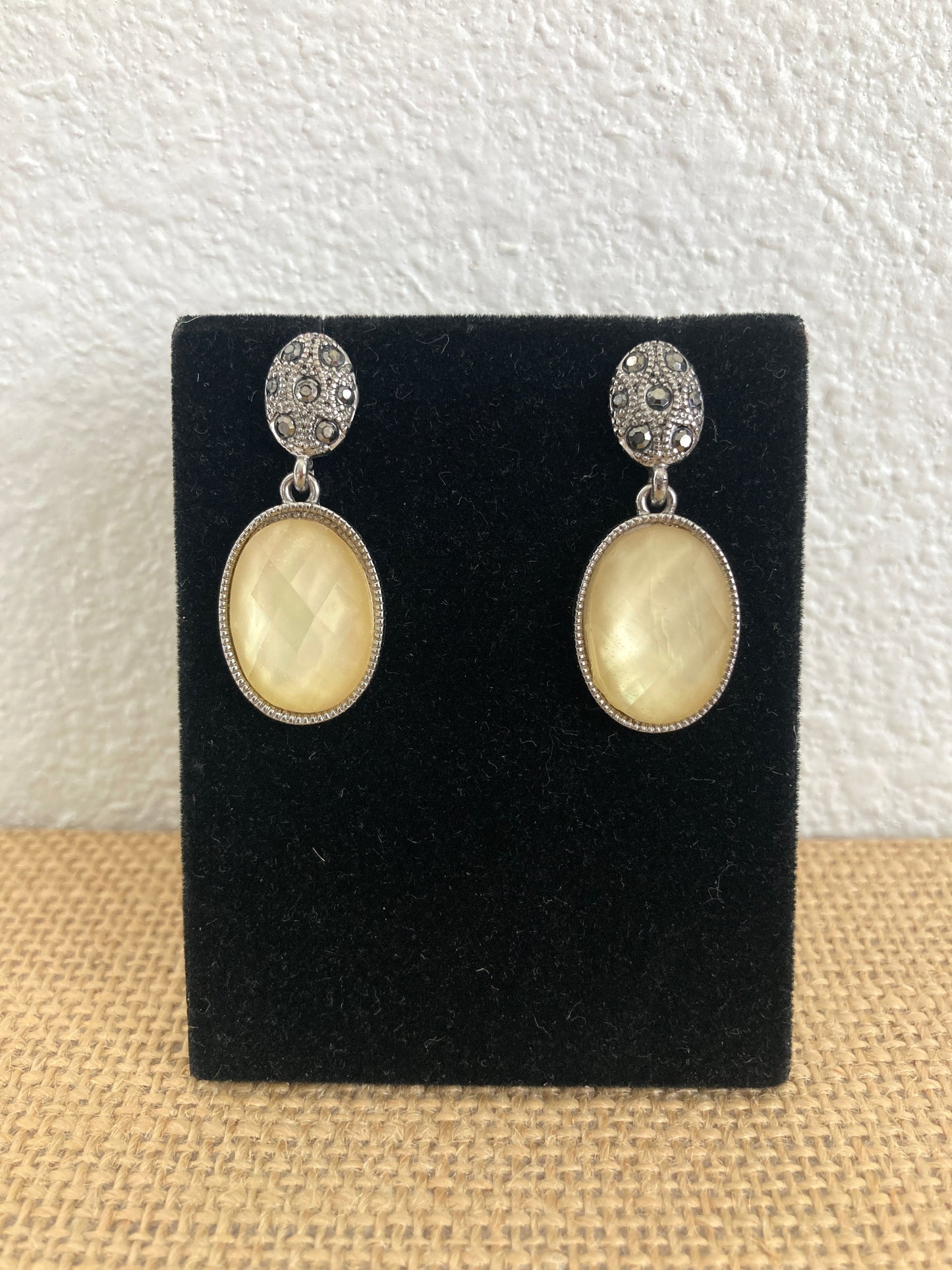 Cream Oval Faceted Drop Earrings