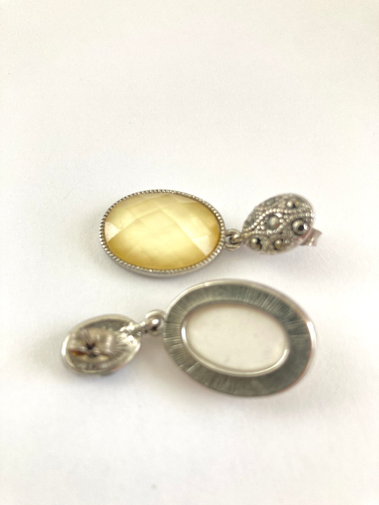 Cream Oval Faceted Drop Earrings
