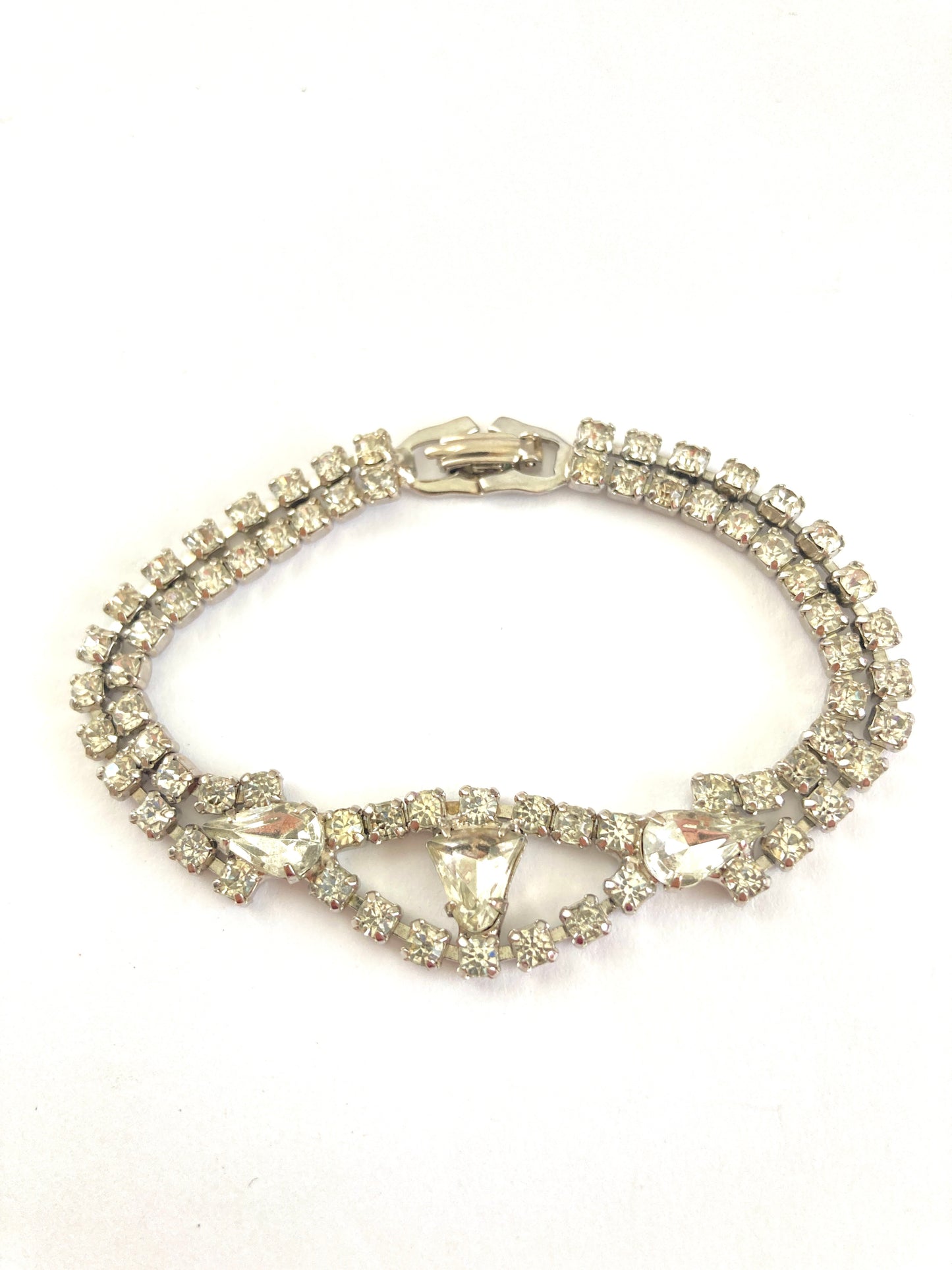 Double Strand Clear Rhinestone Bracelet w/Centerpiece
