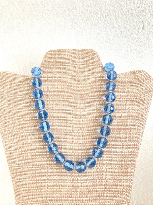Blue Czech Glass Art Deco Beaded Choker Length Necklace