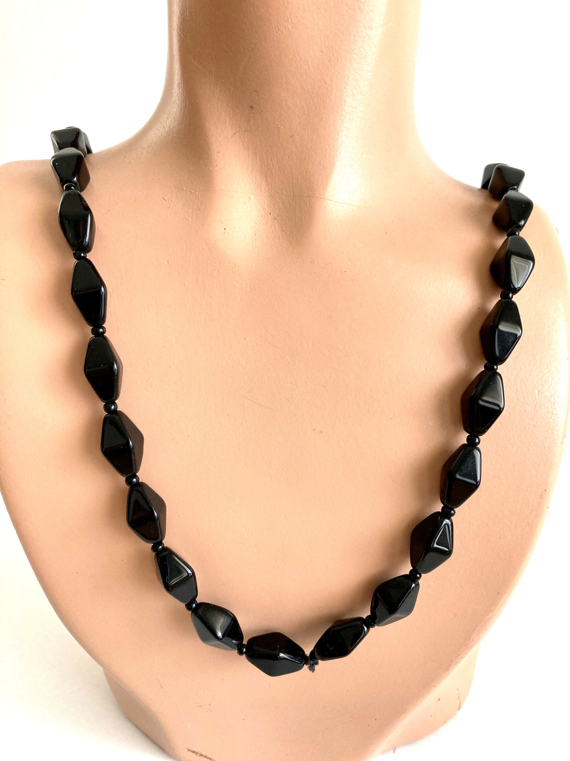 Vintage Black Glass Bicone Bead Necklace