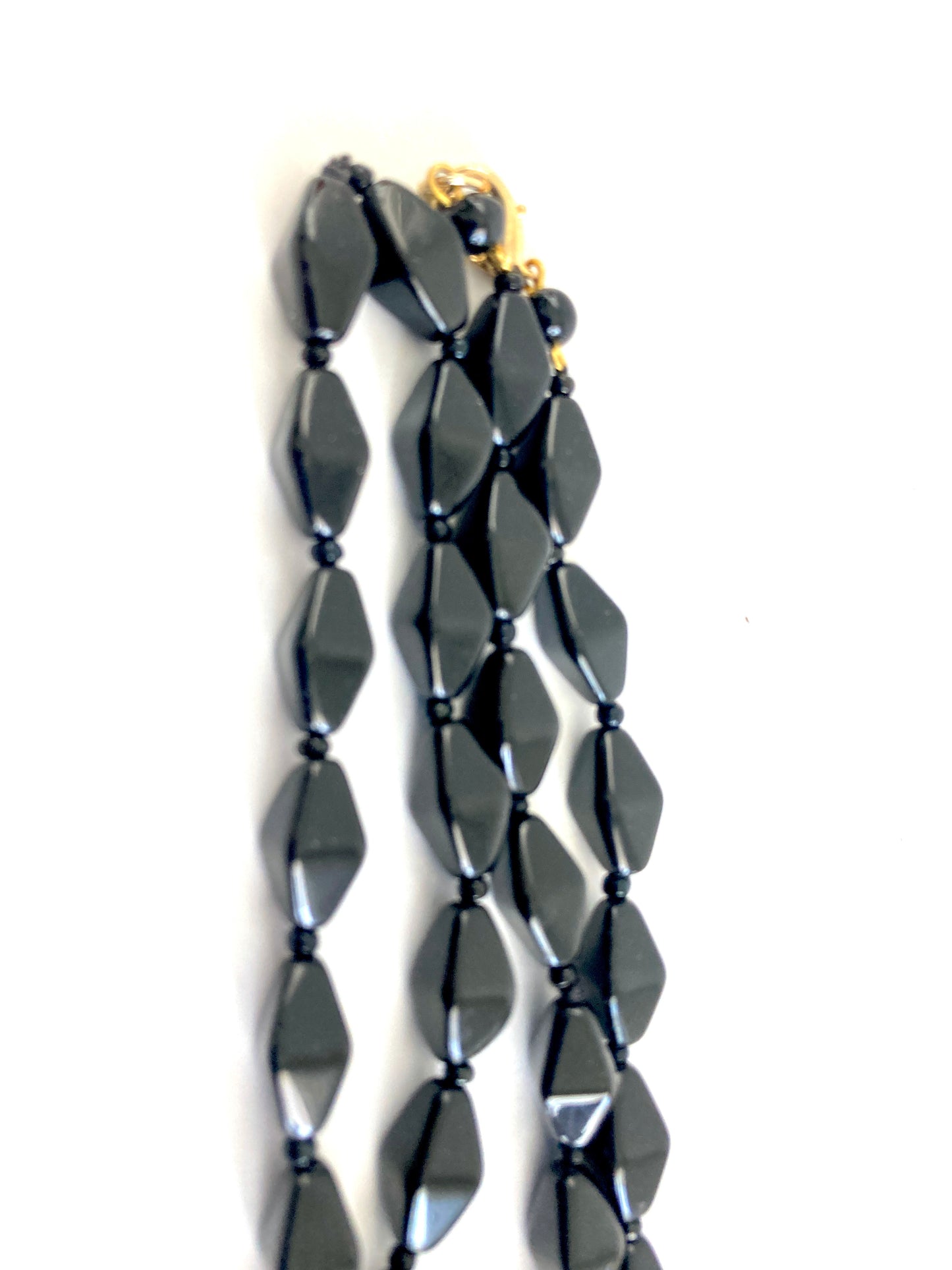 Vintage Black Glass Bicone Bead Necklace