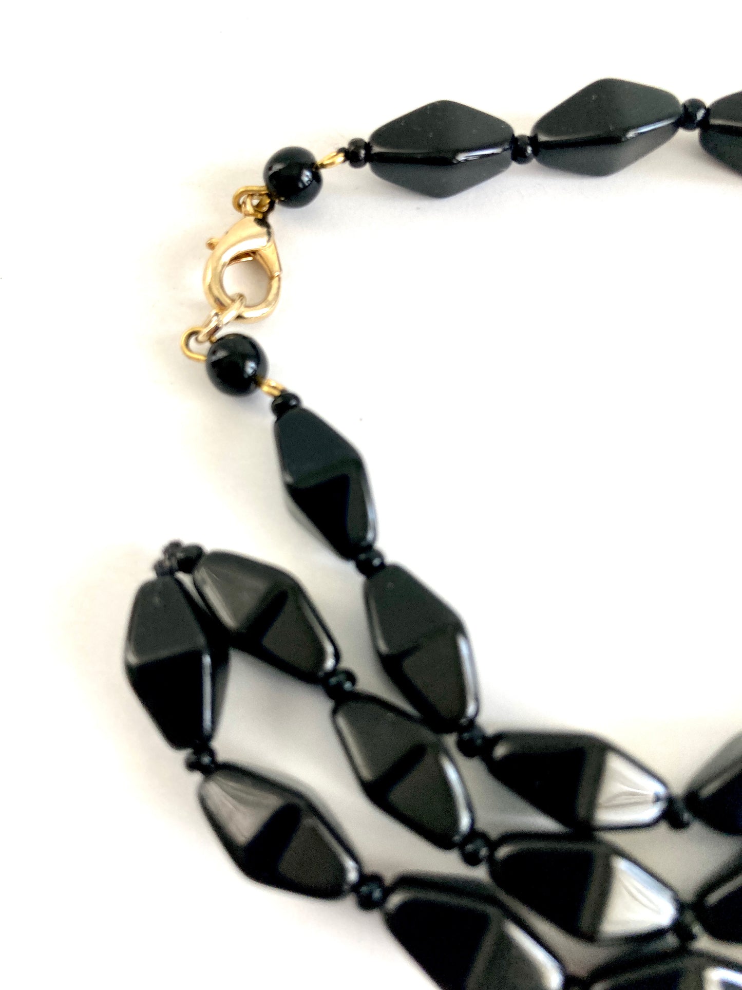 Vintage Black Glass Bicone Bead Necklace