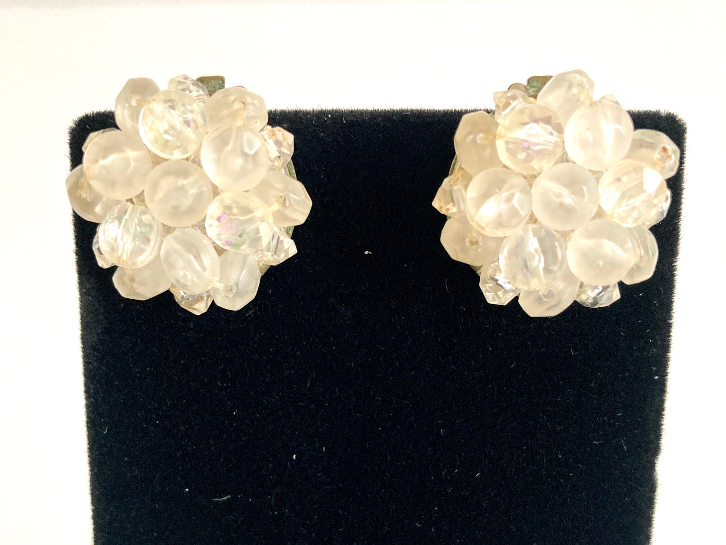 Vintage 1950s Cluster Earrings Frosted Crystal