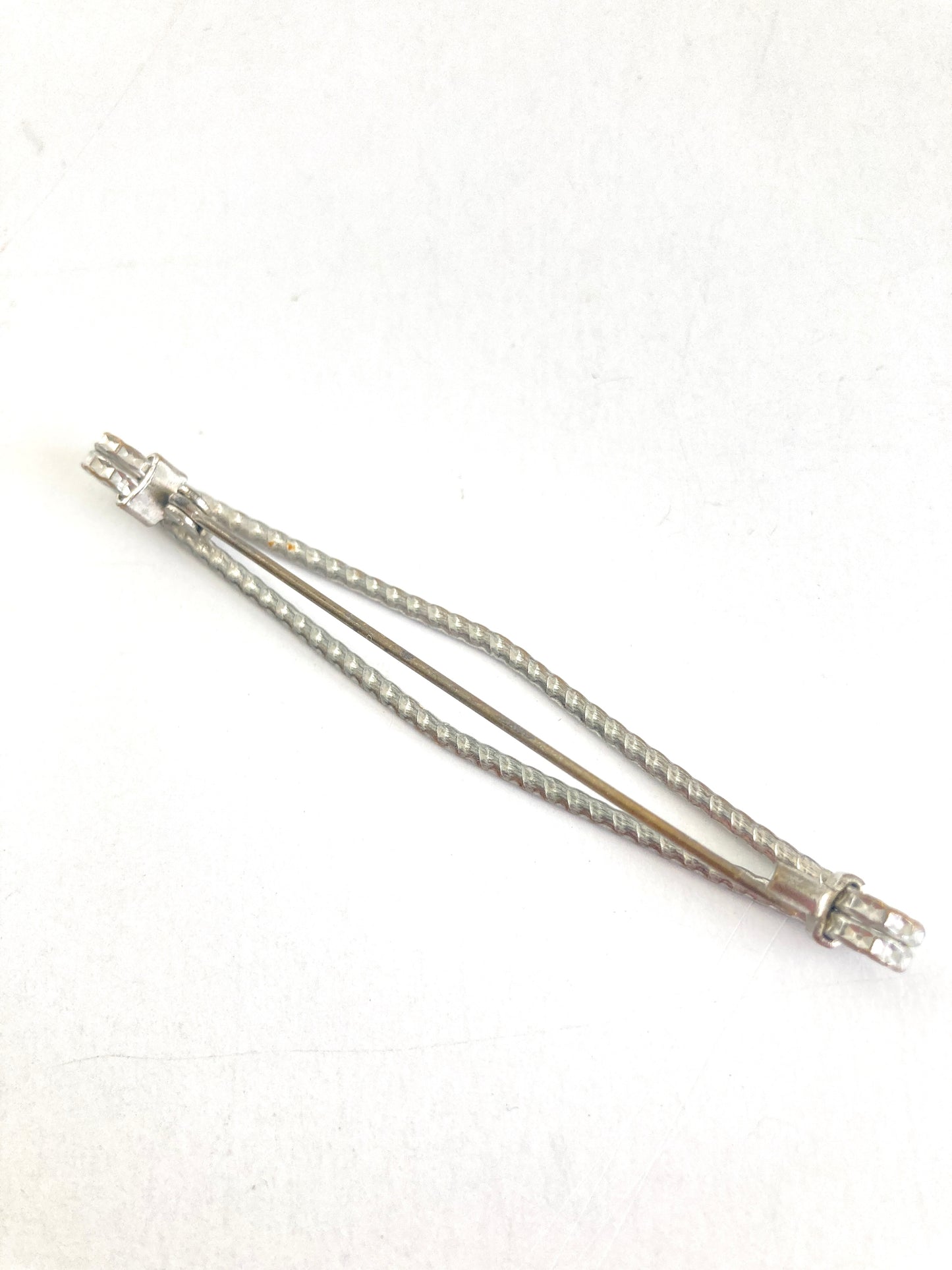 Large Openwork Stamped Metal Bar Brooch