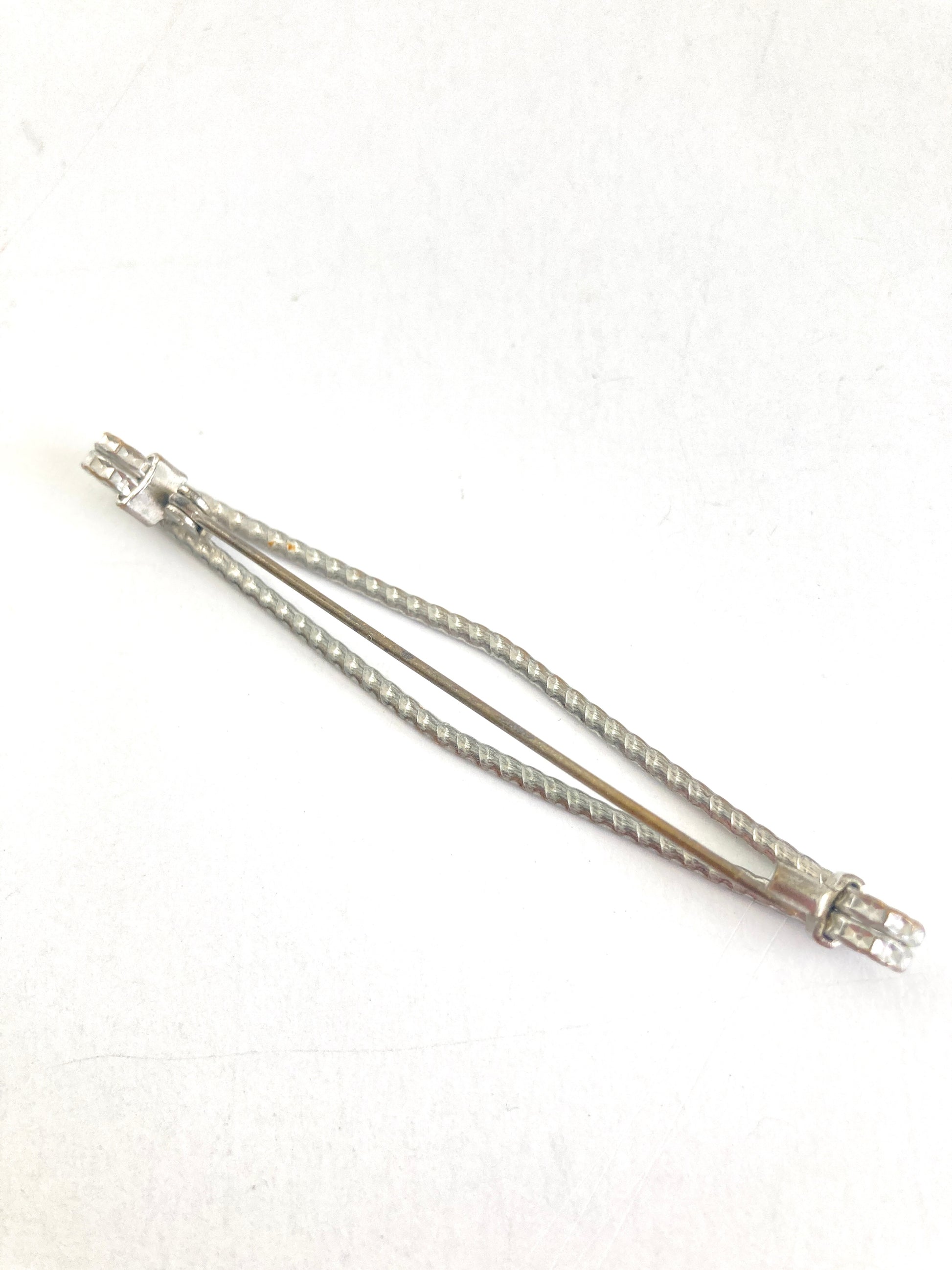 Large Openwork Stamped Metal Bar Brooch
