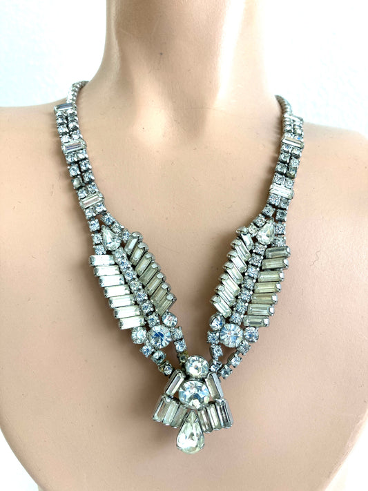 Vintage 1940s Baguette Rhinestone Necklace