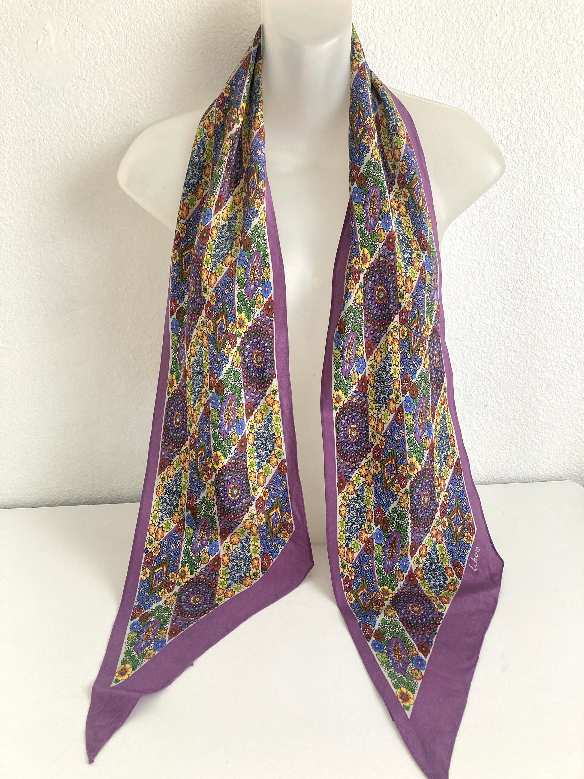 Long Pointed Floral Scarf in Purple by Echo