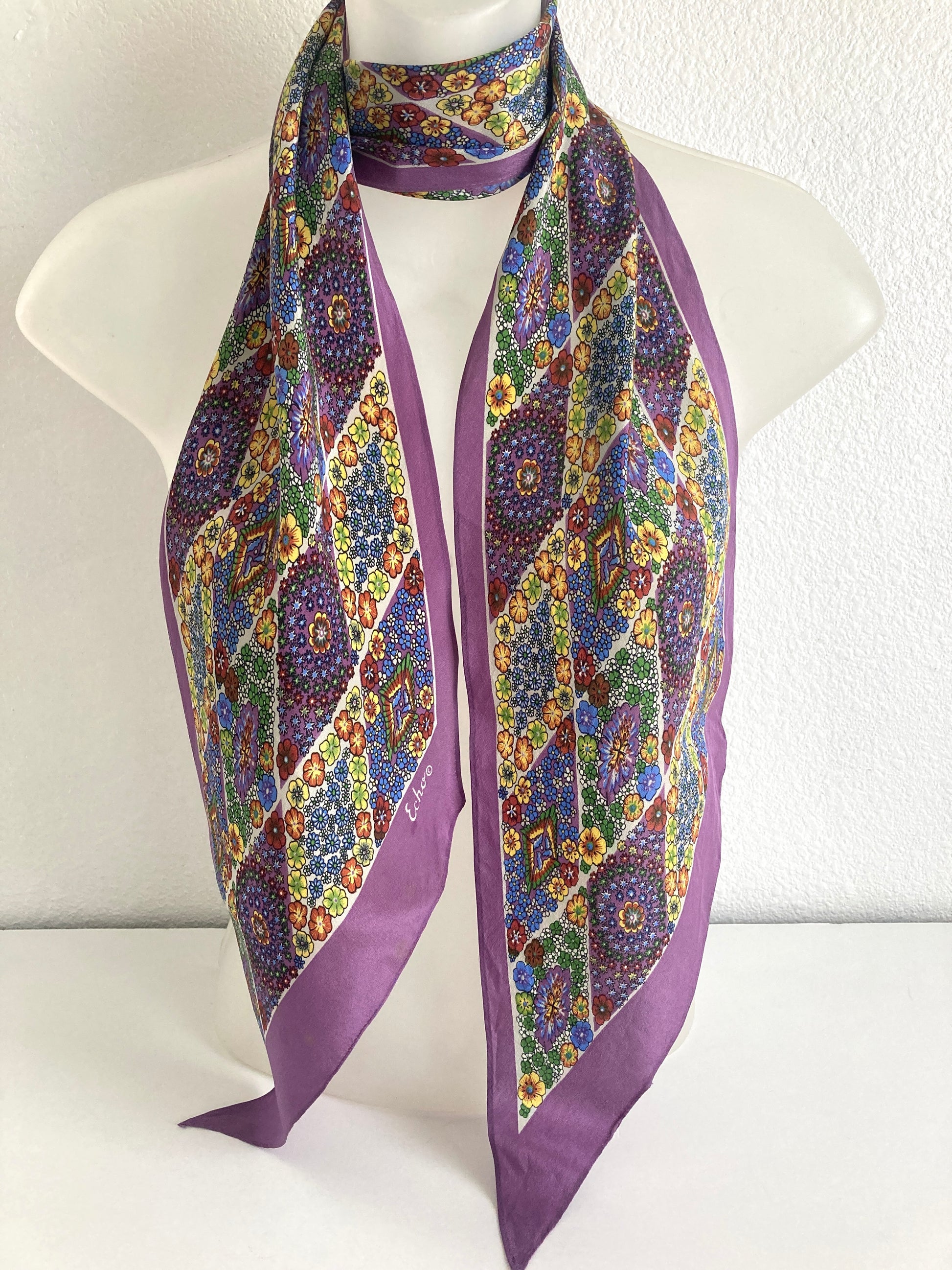 Long Pointed Floral Scarf in Purple by Echo