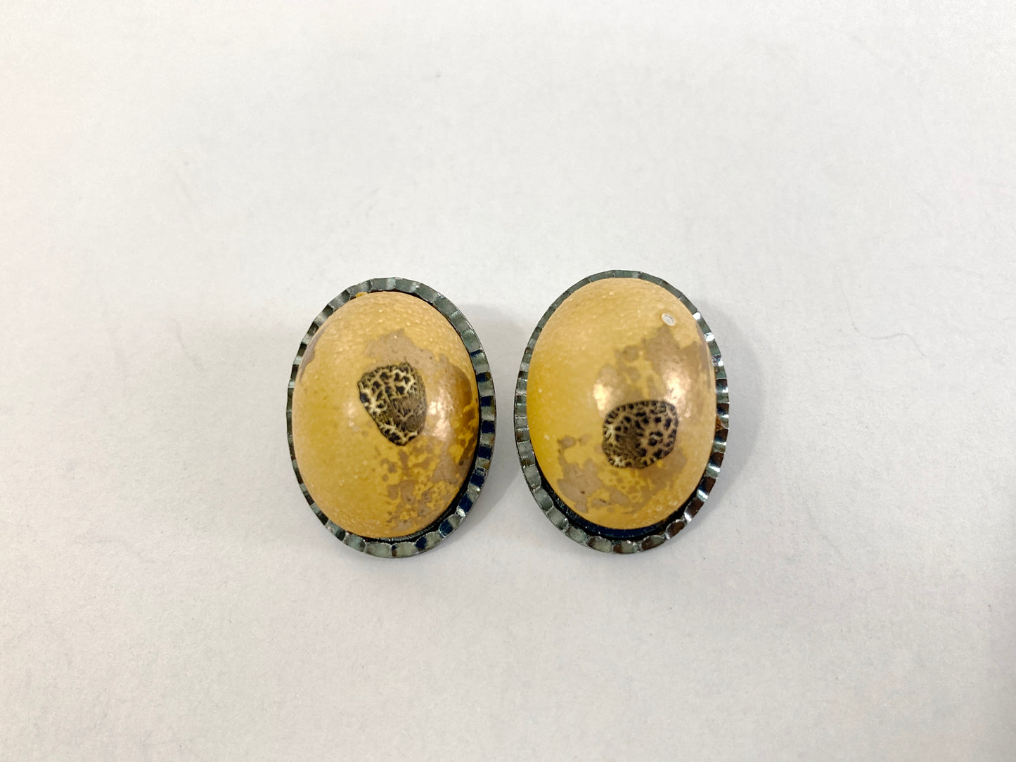 Yellow Splatter Paint Clip On Earrings Vintage Hong Kong
