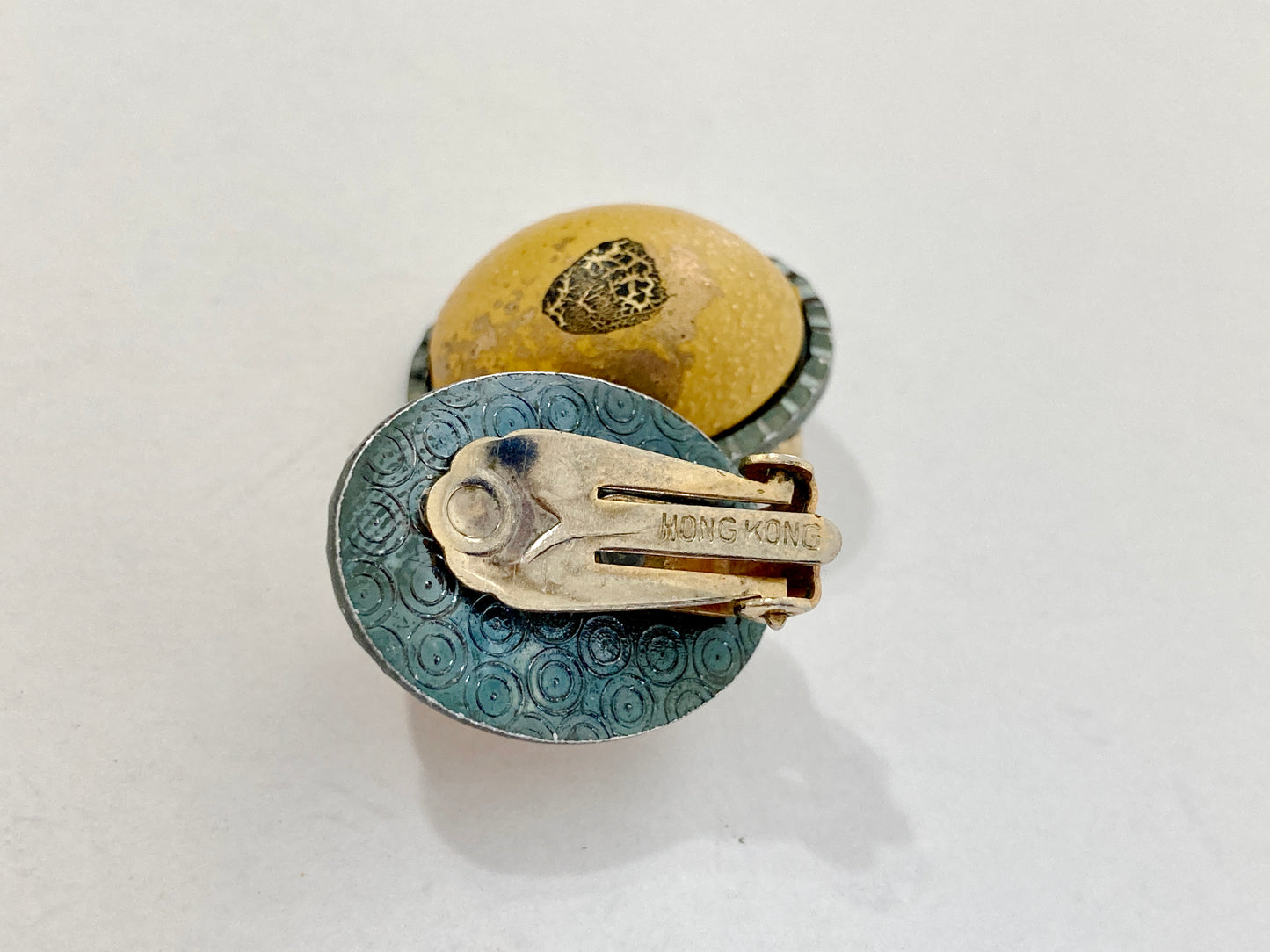 Yellow Splatter Paint Clip On Earrings Vintage Hong Kong