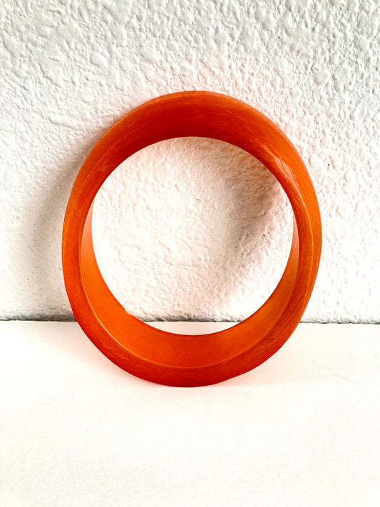 Iridescent Asymmetrical Slice Bangle Bracelet in Orange