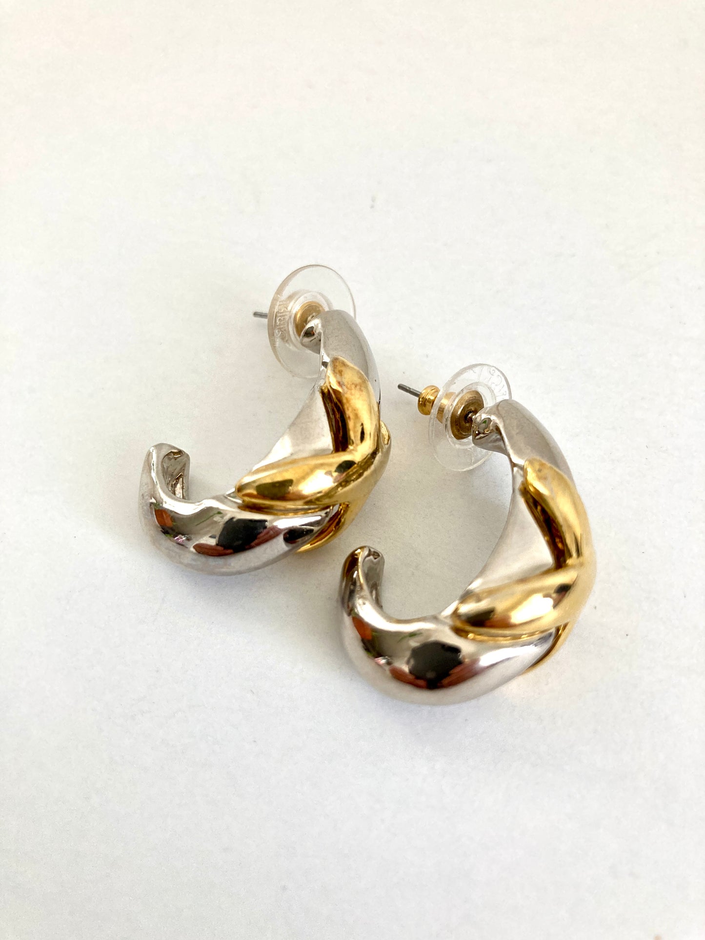 1980s Two Tone Half Hoop Earrings With X