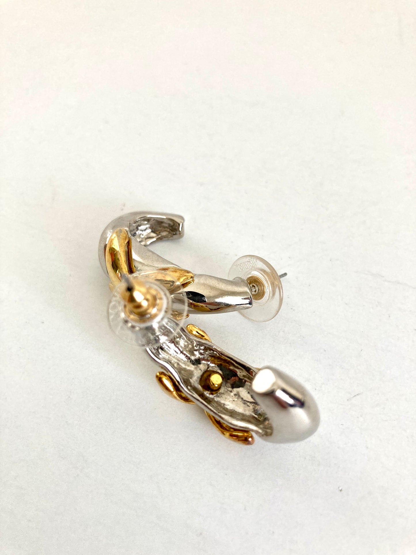 1980s Two Tone Half Hoop Earrings With X