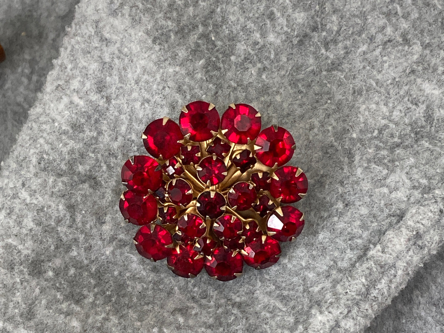 Deep Red Rhinestone Dome Brooch