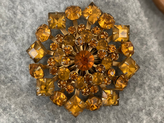 Topaz Colored Vintage Starburst Dome Brooch